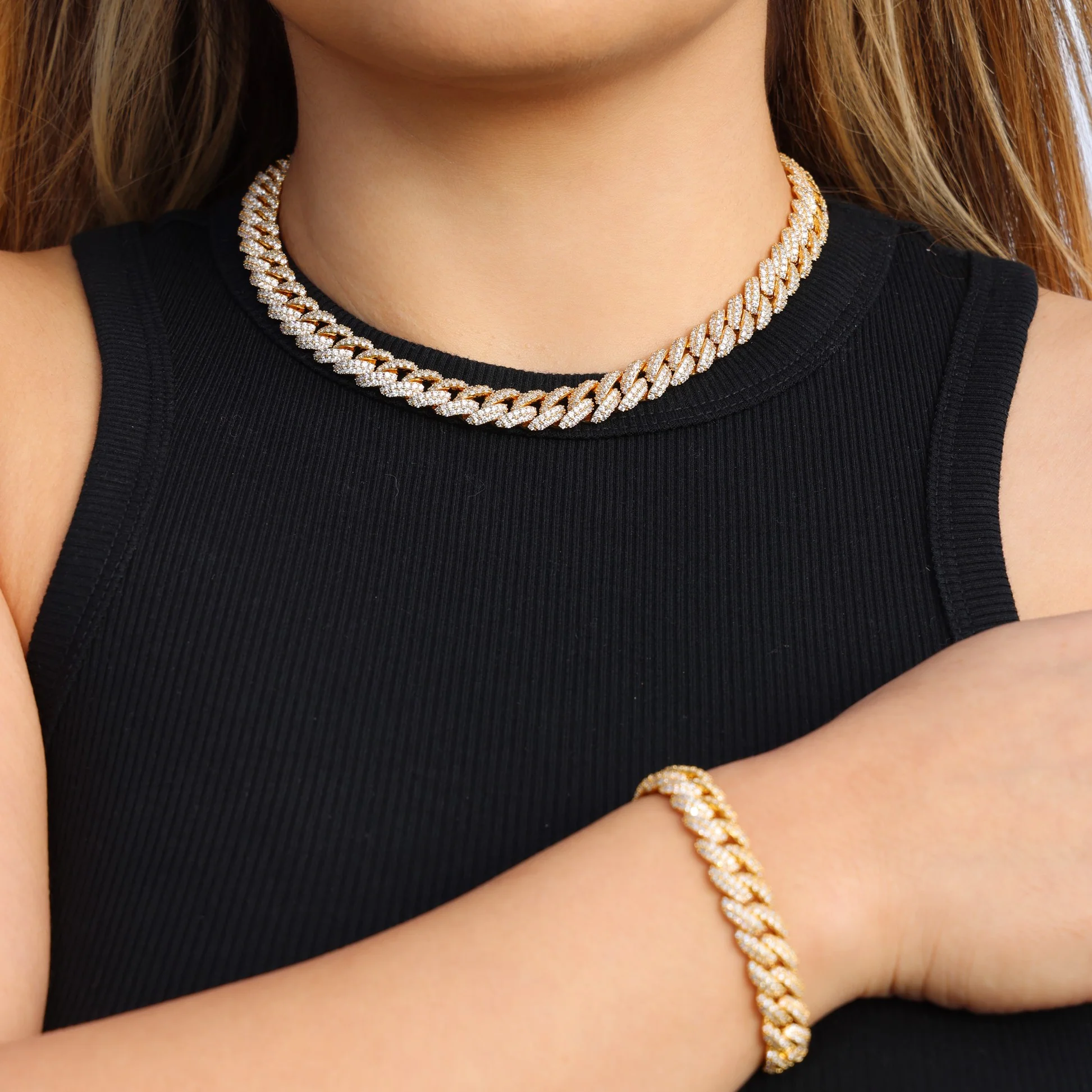 10mm Iced Out Cuban Necklace + Bracelet Bundle - Gold - Image 3