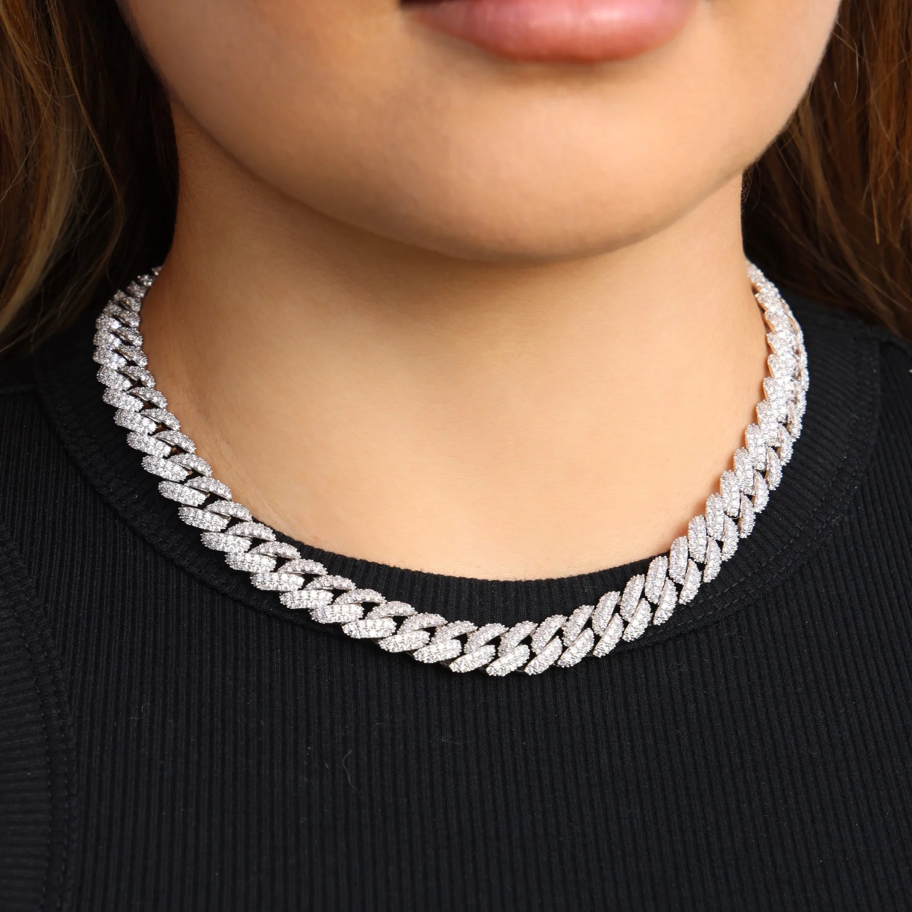 10mm Iced Out Cuban Necklace + Bracelet Bundle - White Gold - Image 3