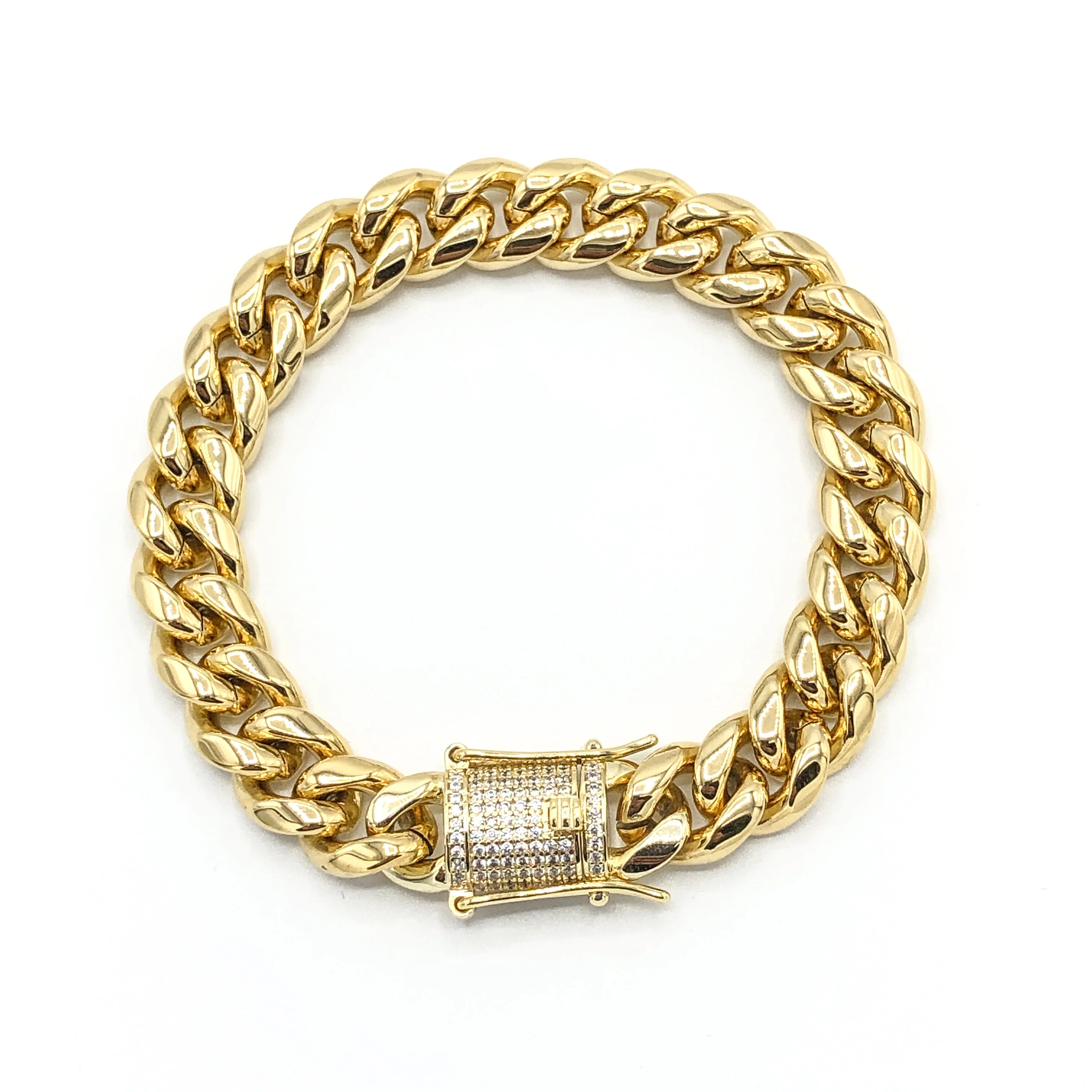 10mm Miami Cuban Bracelet (Iced Out Clasp) - Gold