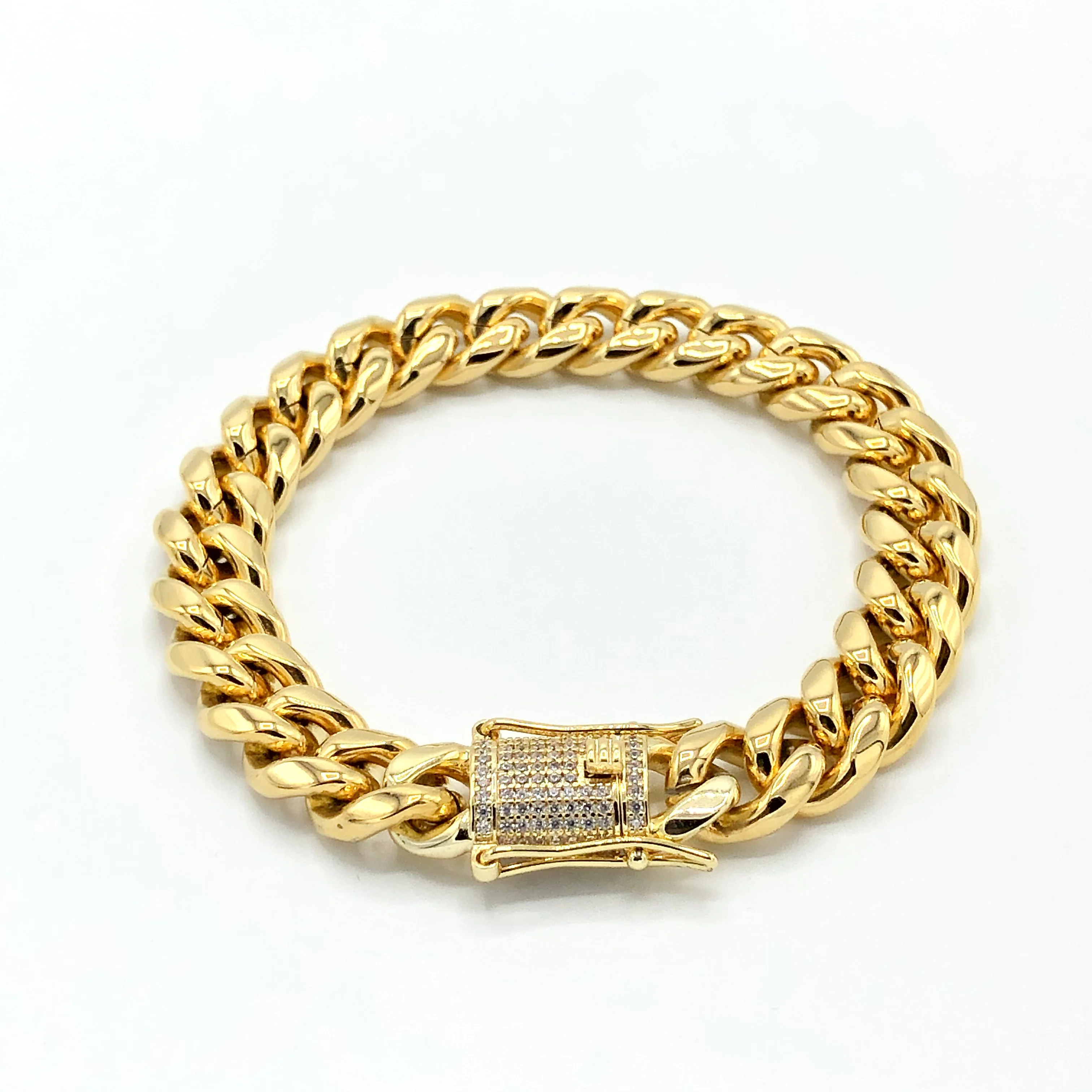 10mm Miami Cuban Bracelet (Iced Out Clasp) - Gold - Image 2