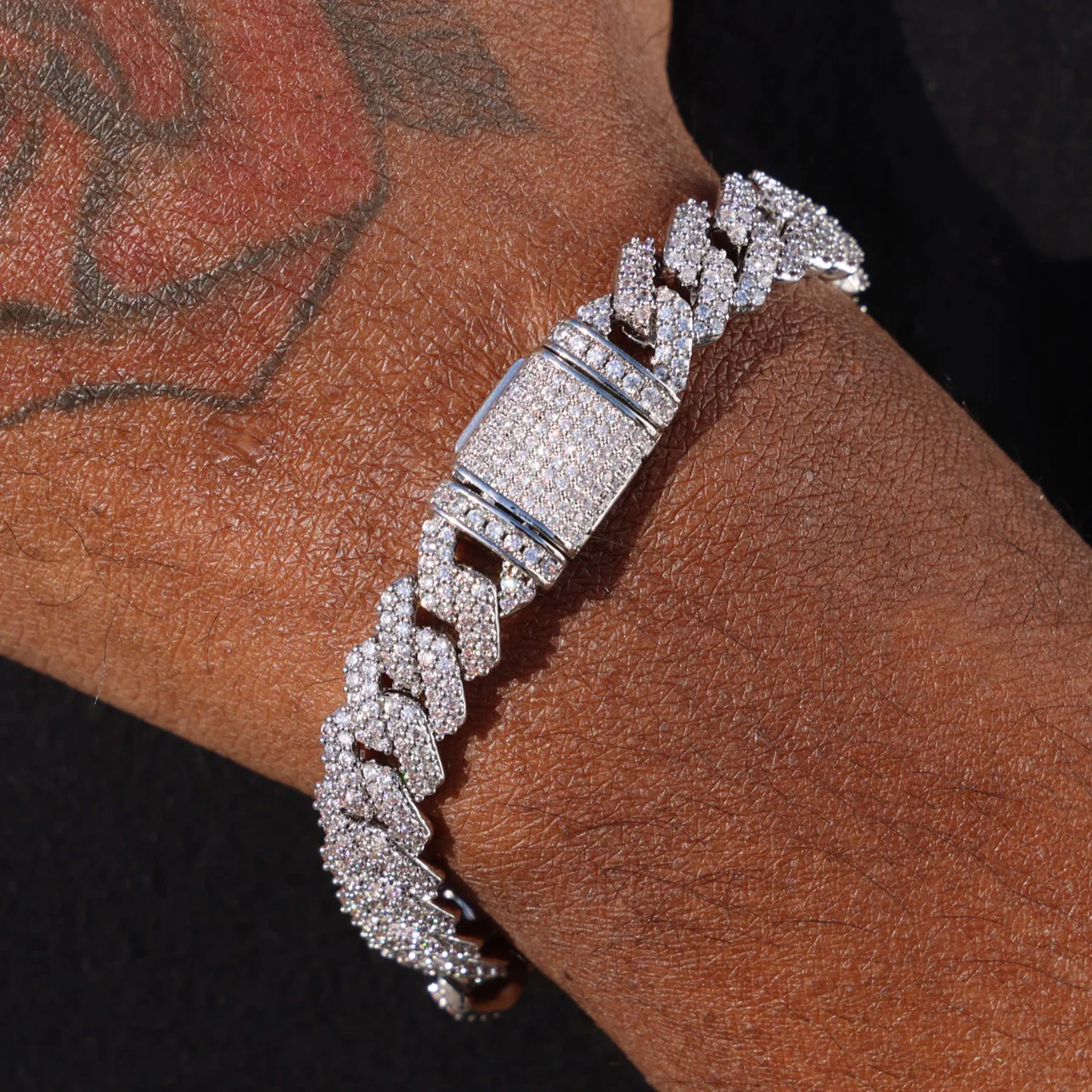 10mm Moissanite Prong Link Cuban Bracelet - 925 Silver - Image 2