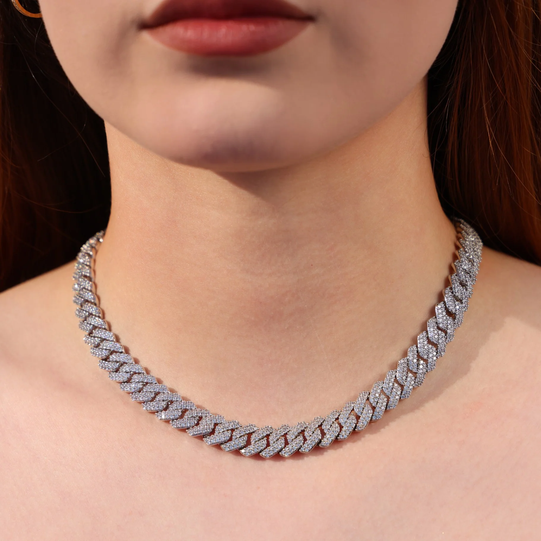 10mm Moissanite Prong Link Cuban Necklace - 925 Silver