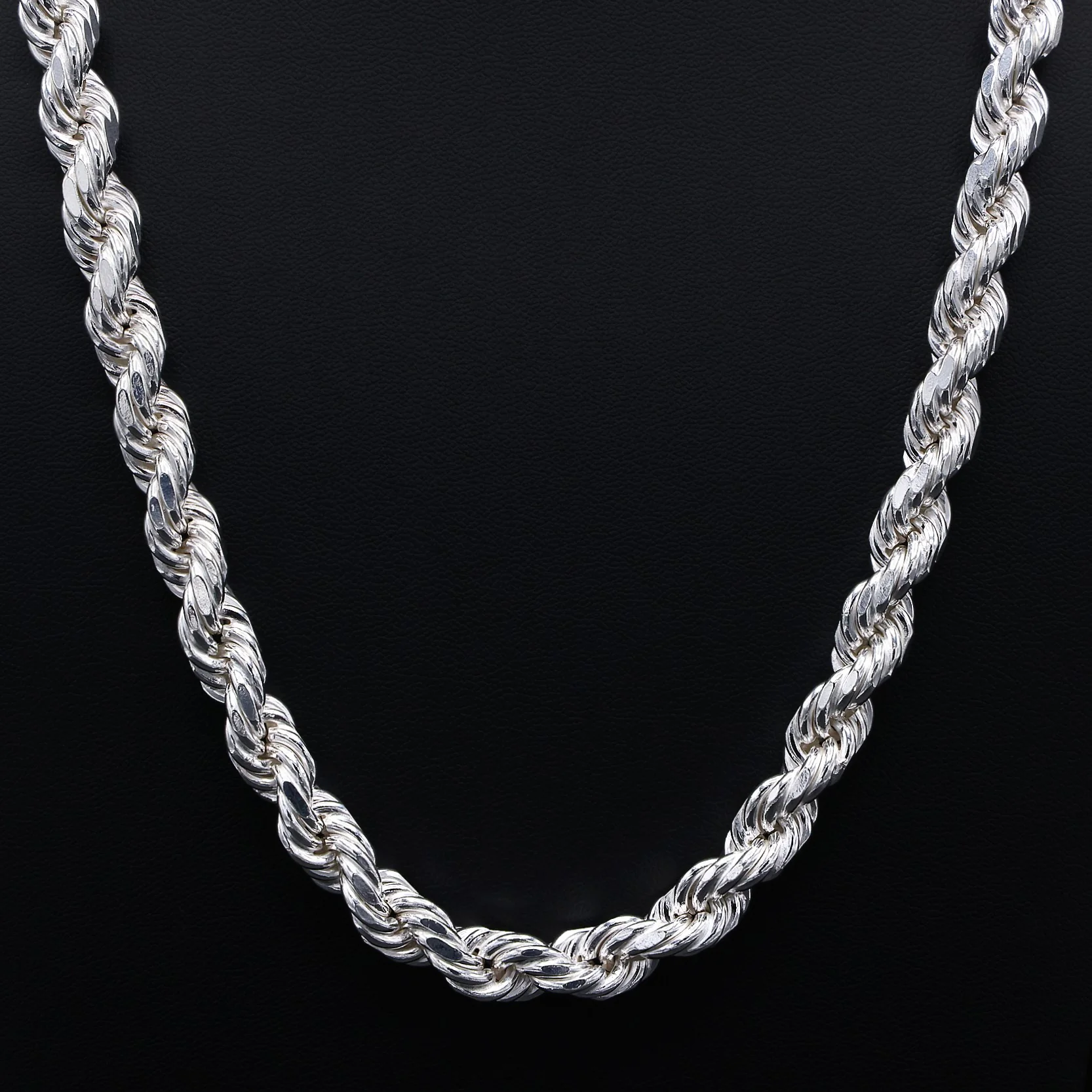 10mm Solid Diamond Cut Rope Chain - 925 Silver