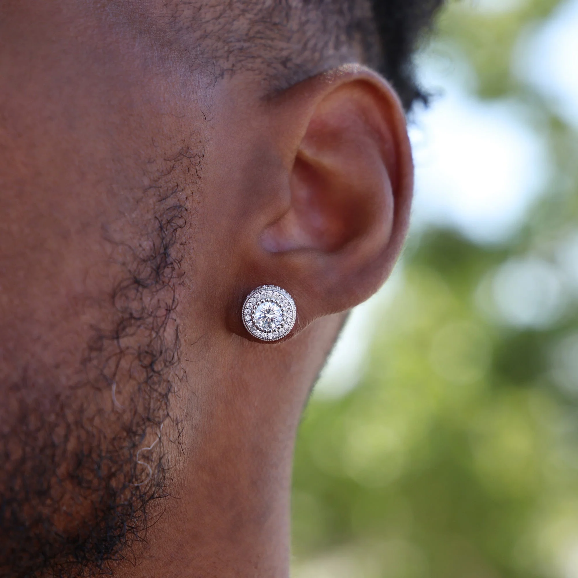 Fully Iced Out Round Halo Stud Earrings - 925 Silver - Image 2