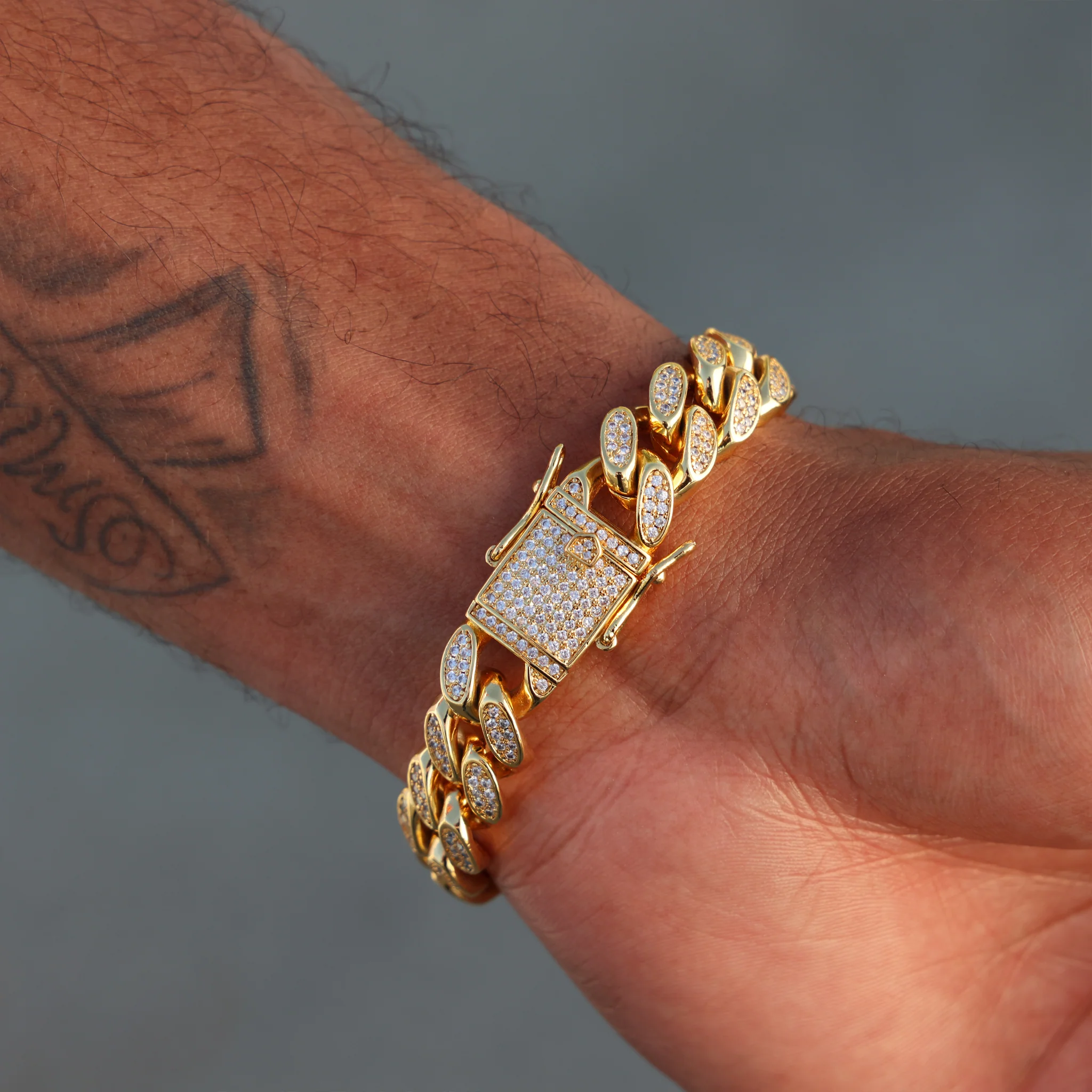 12mm Iced Out Miami Cuban Bracelet - Gold - Image 3