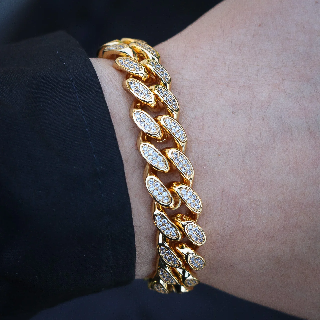 12mm Iced Out Miami Cuban Bracelet - Gold - Image 5