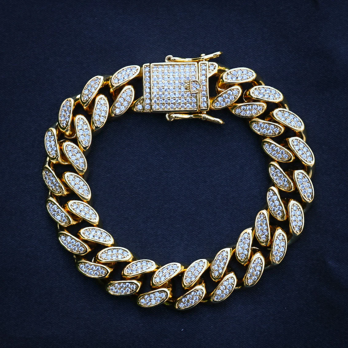 12mm Iced Out Miami Cuban Bracelet - Gold - Image 6