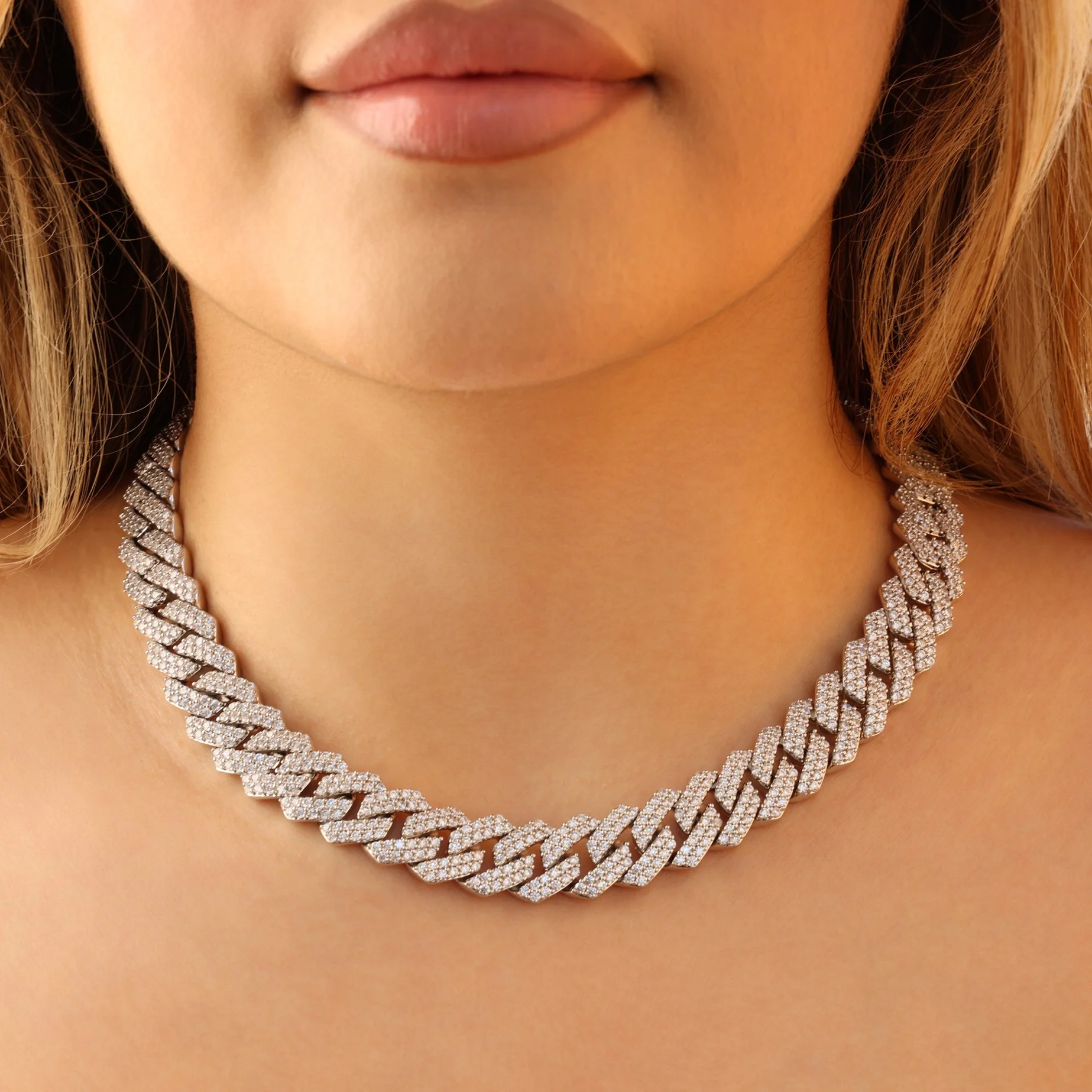 13mm Moissanite Prong Link Cuban Necklace - 925 Silver - Image 2