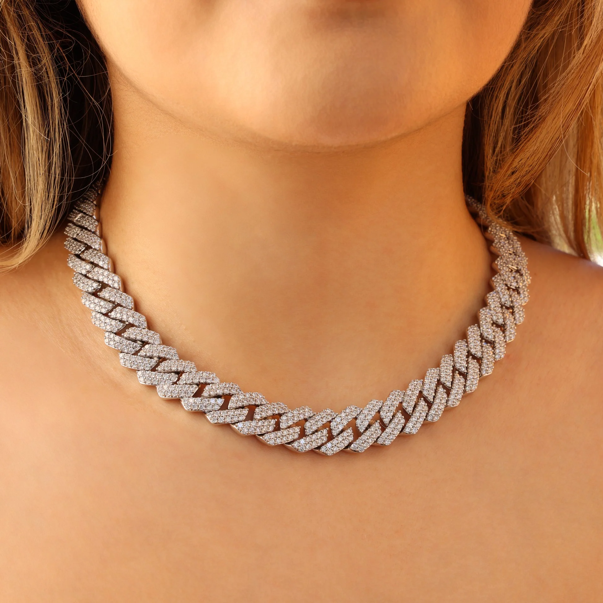 13mm Moissanite Prong Link Cuban Necklace - 925 Silver - Image 3