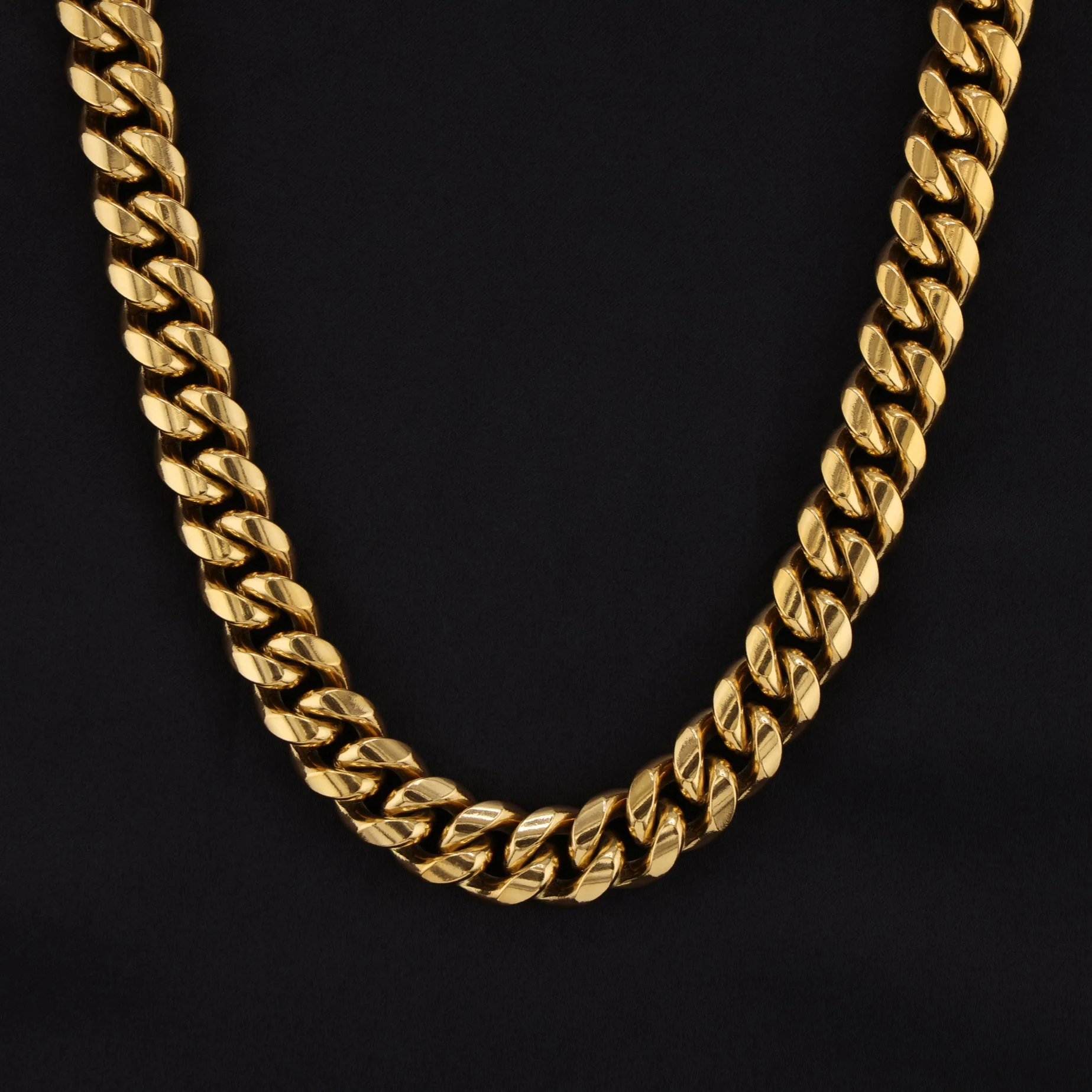 14mm Miami Cuban Chain (Iced Out Clasp) - Gold - Image 2