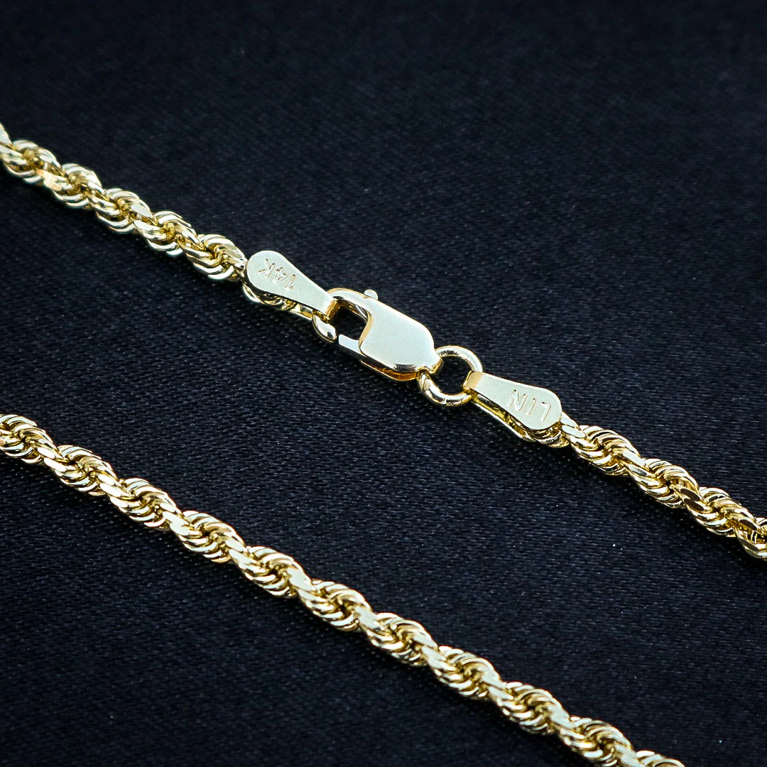2.5mm Solid Diamond Cut Rope Chain - 14k Gold - Image 3
