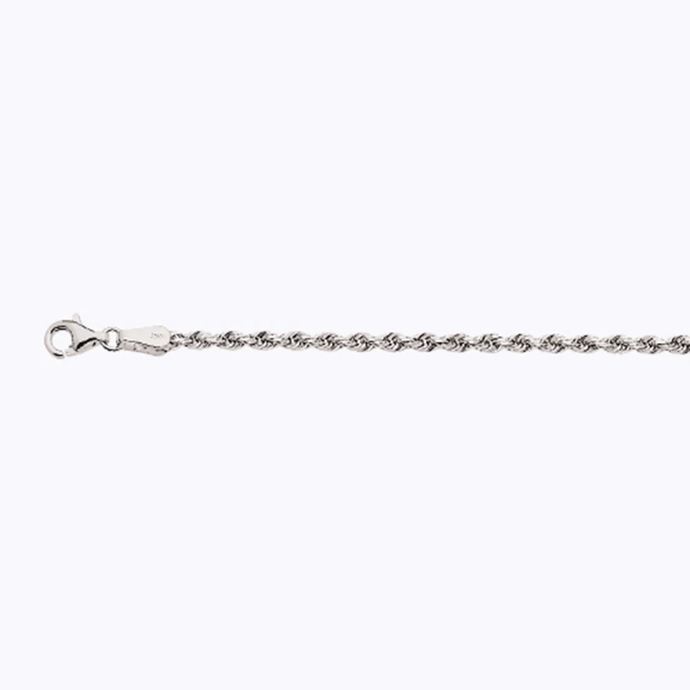 2.5mm Solid Diamond Cut Rope Chain - 14k White Gold - Image 2