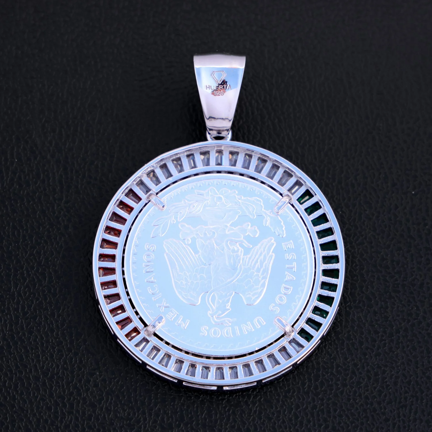 3 Color Baguette Bezel Centenario Pendant - 925 Silver - Image 3