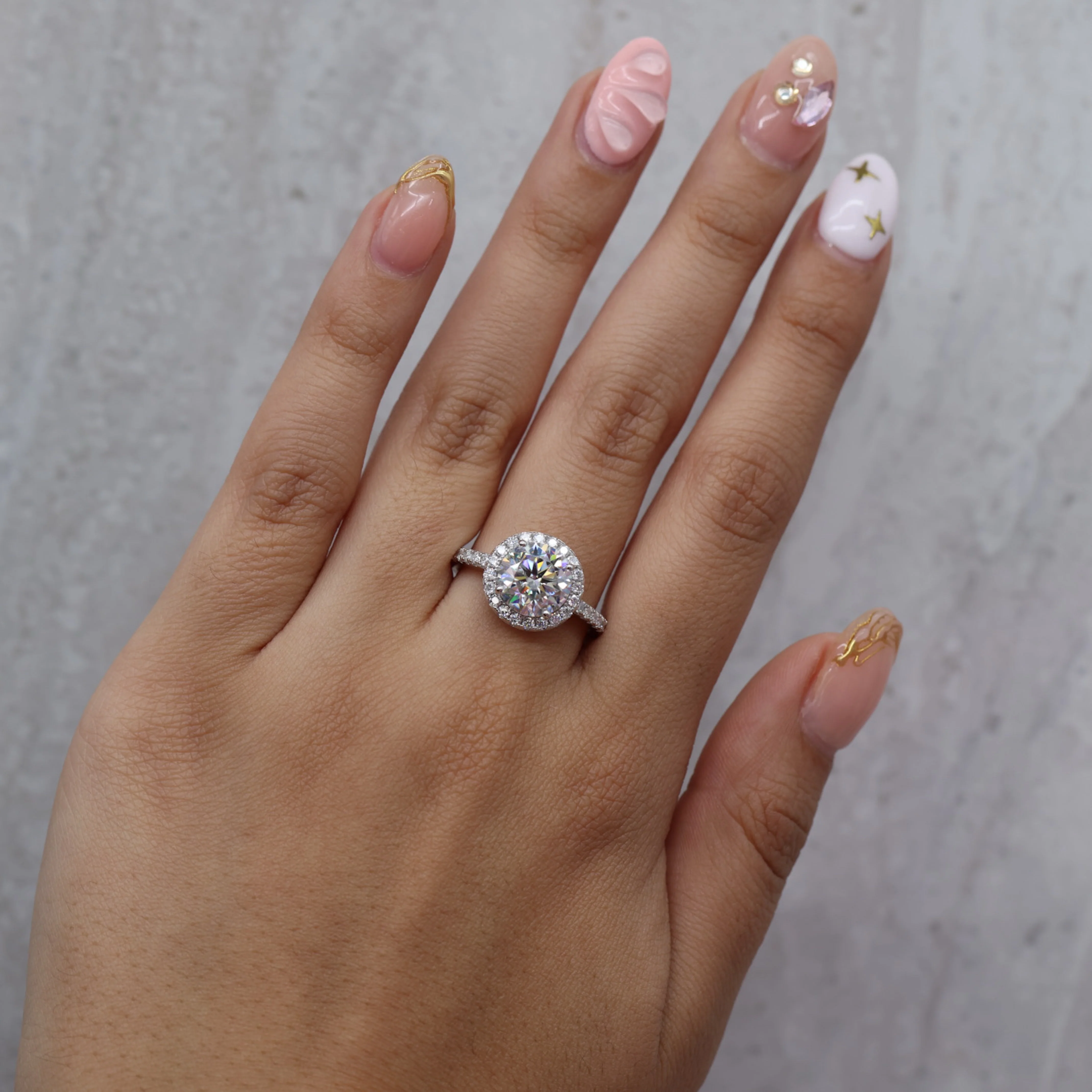 3ct Moissanite Round Brilliant Cut Halo Ring - 925 Silver - Image 3