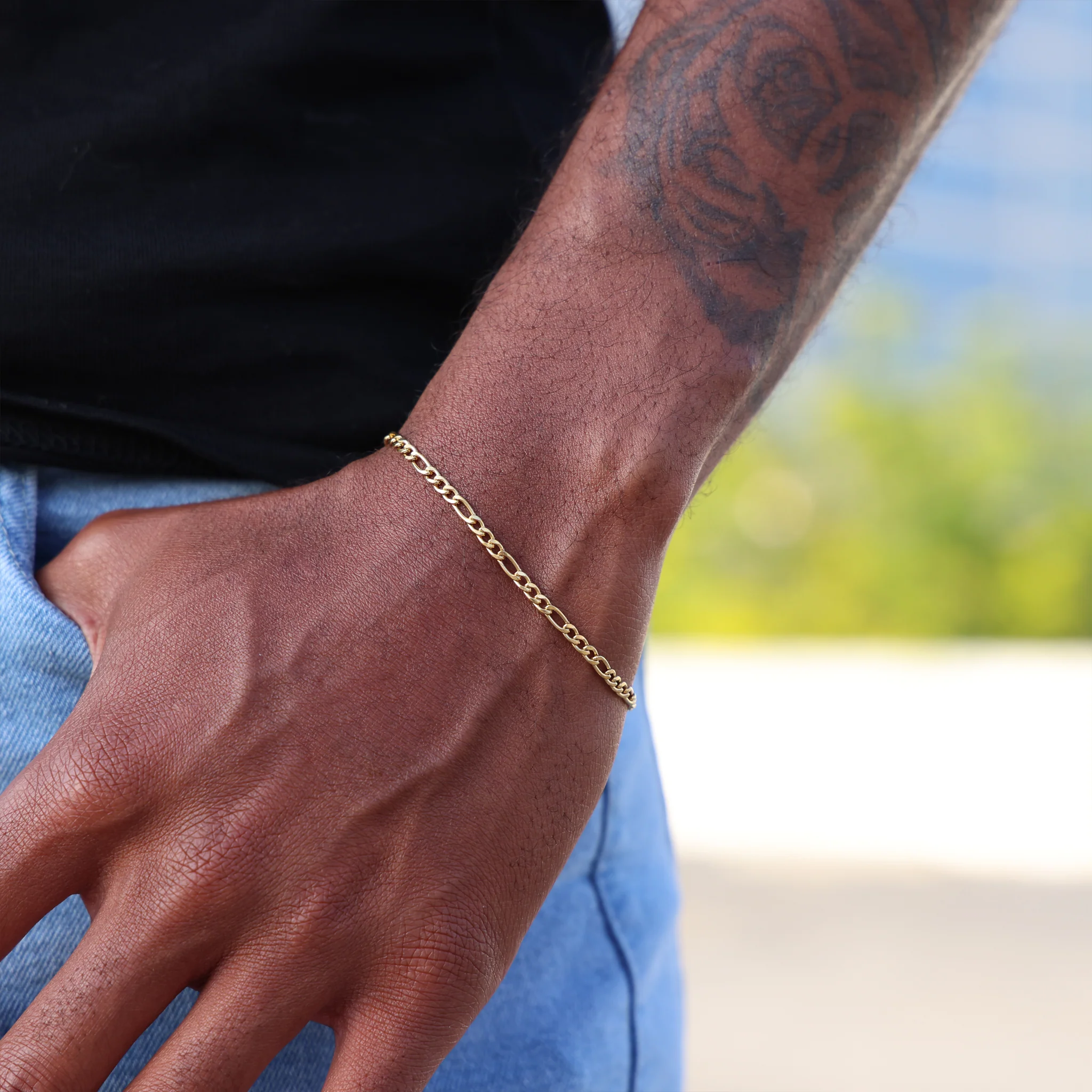3mm Figaro Bracelet - Gold - Image 2