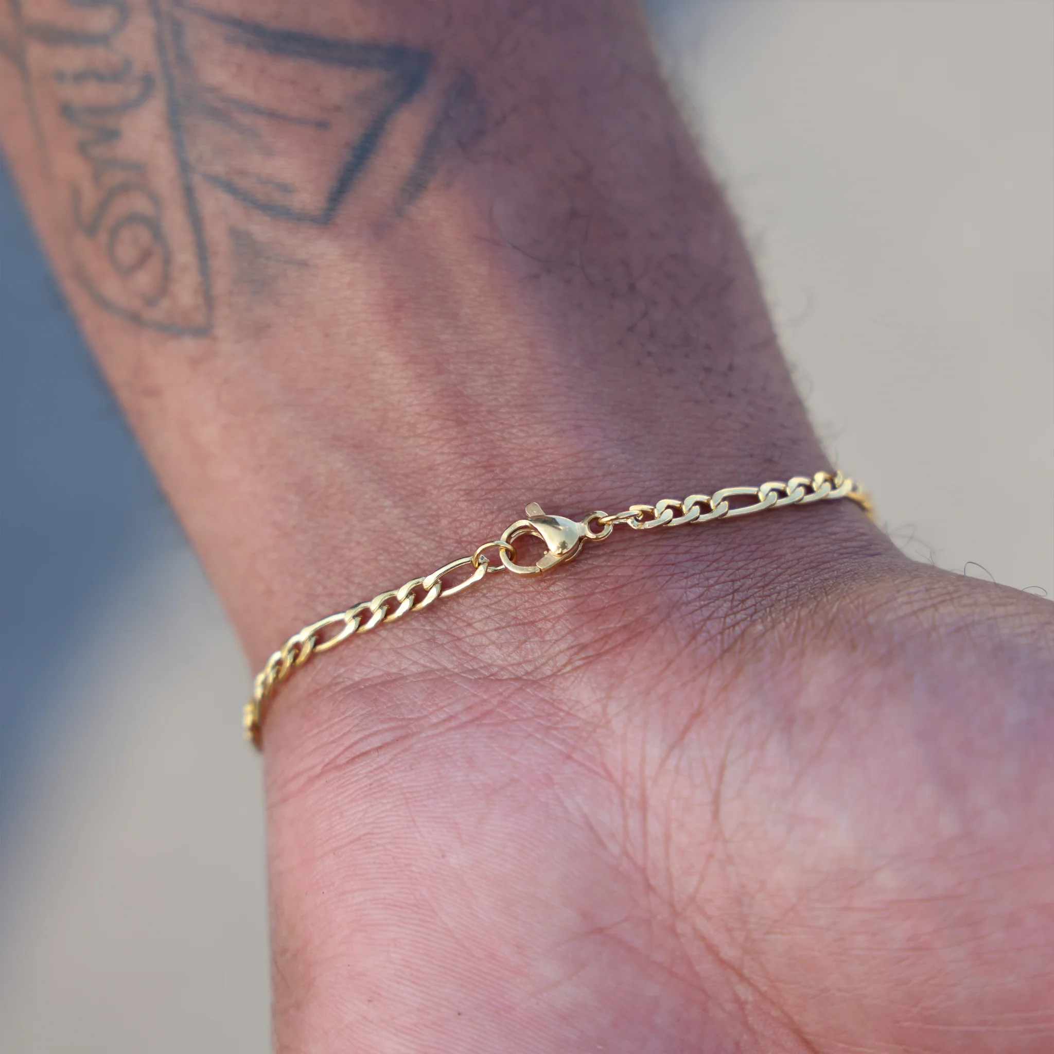 3mm Figaro Bracelet - Gold - Image 3