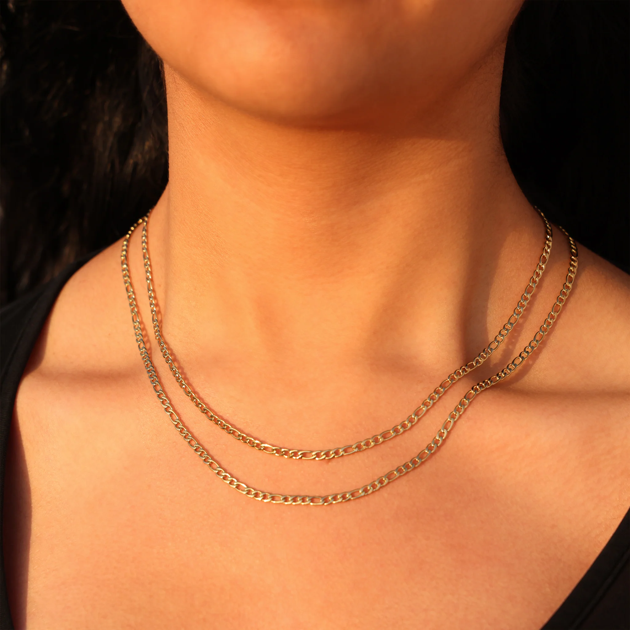 3mm Figaro Necklace - Gold - Image 2