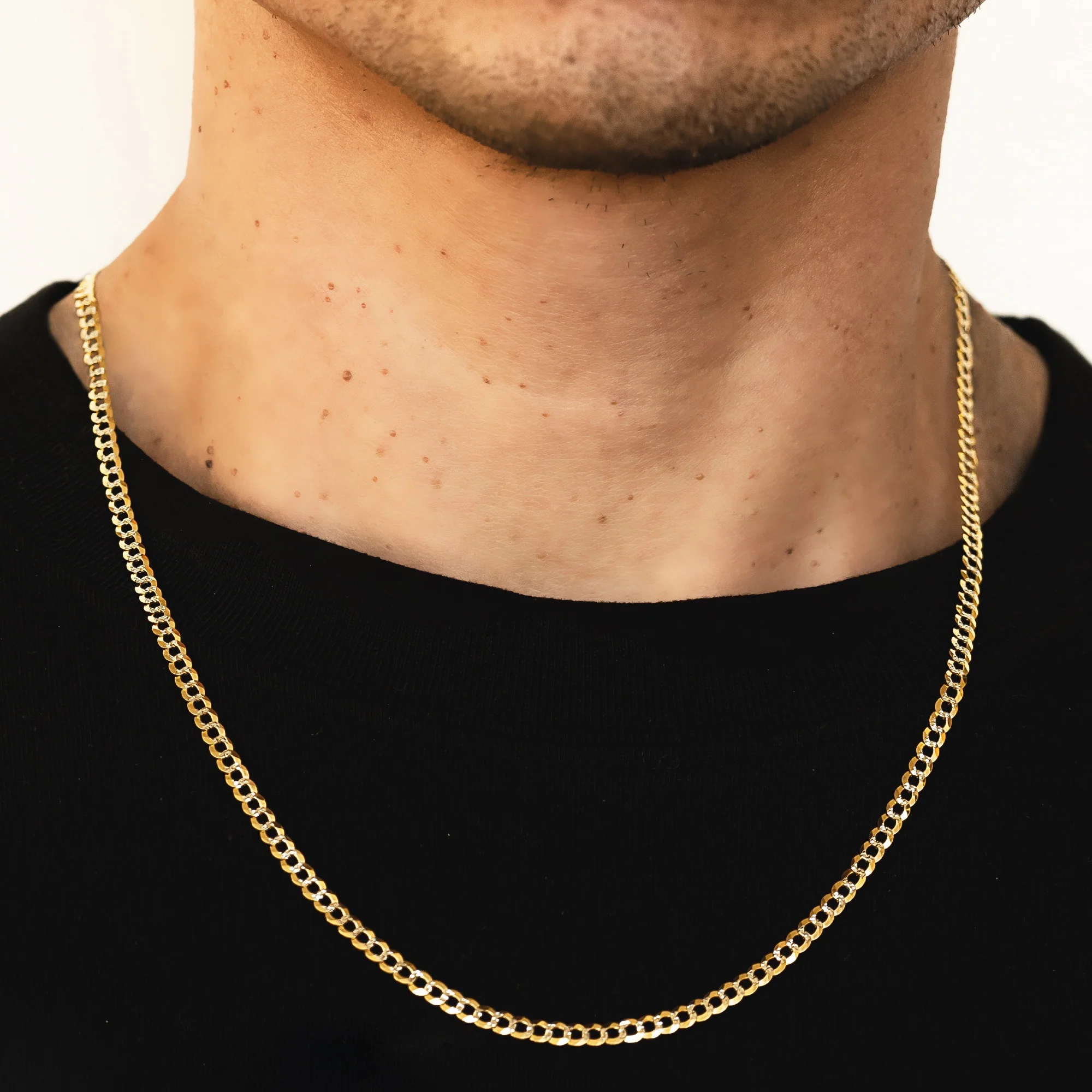 3mm Solid Pave Curb Cuban Chain - 14k Gold