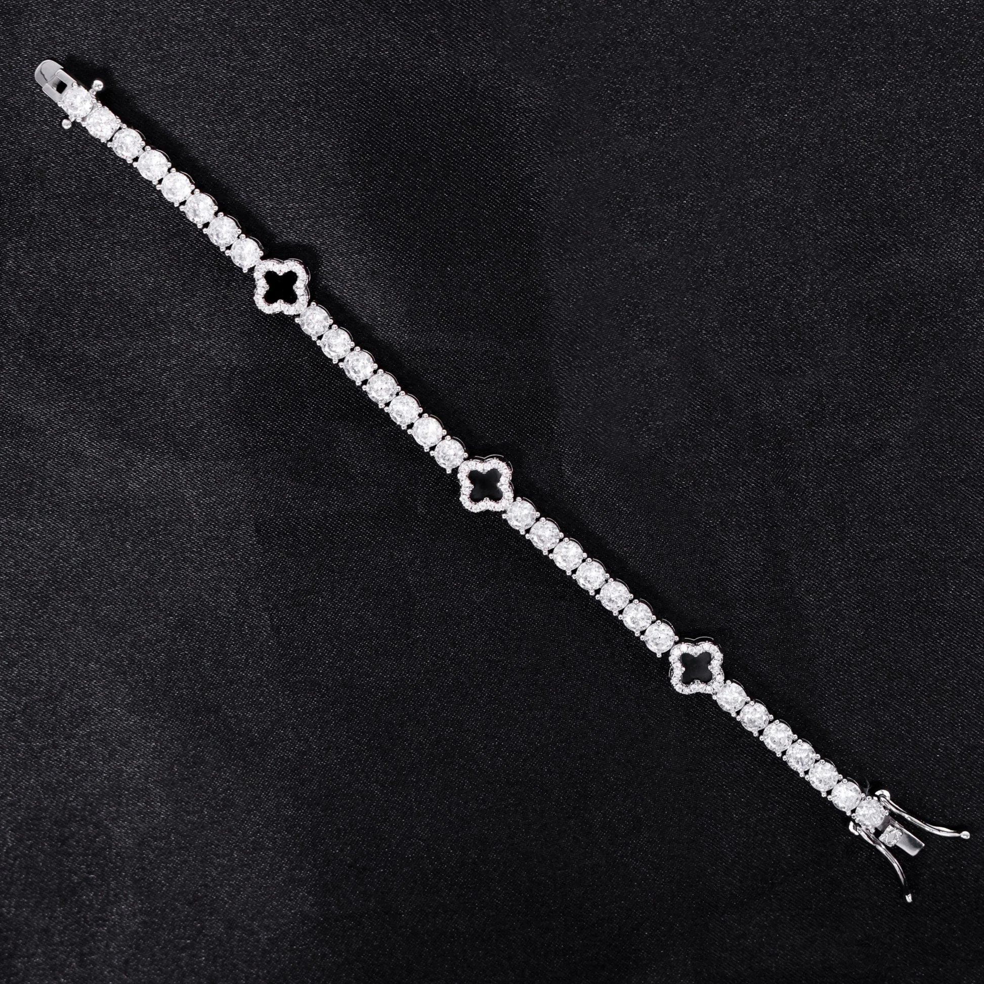 4mm Black Clover Tennis Bracelet - White Gold - Image 3