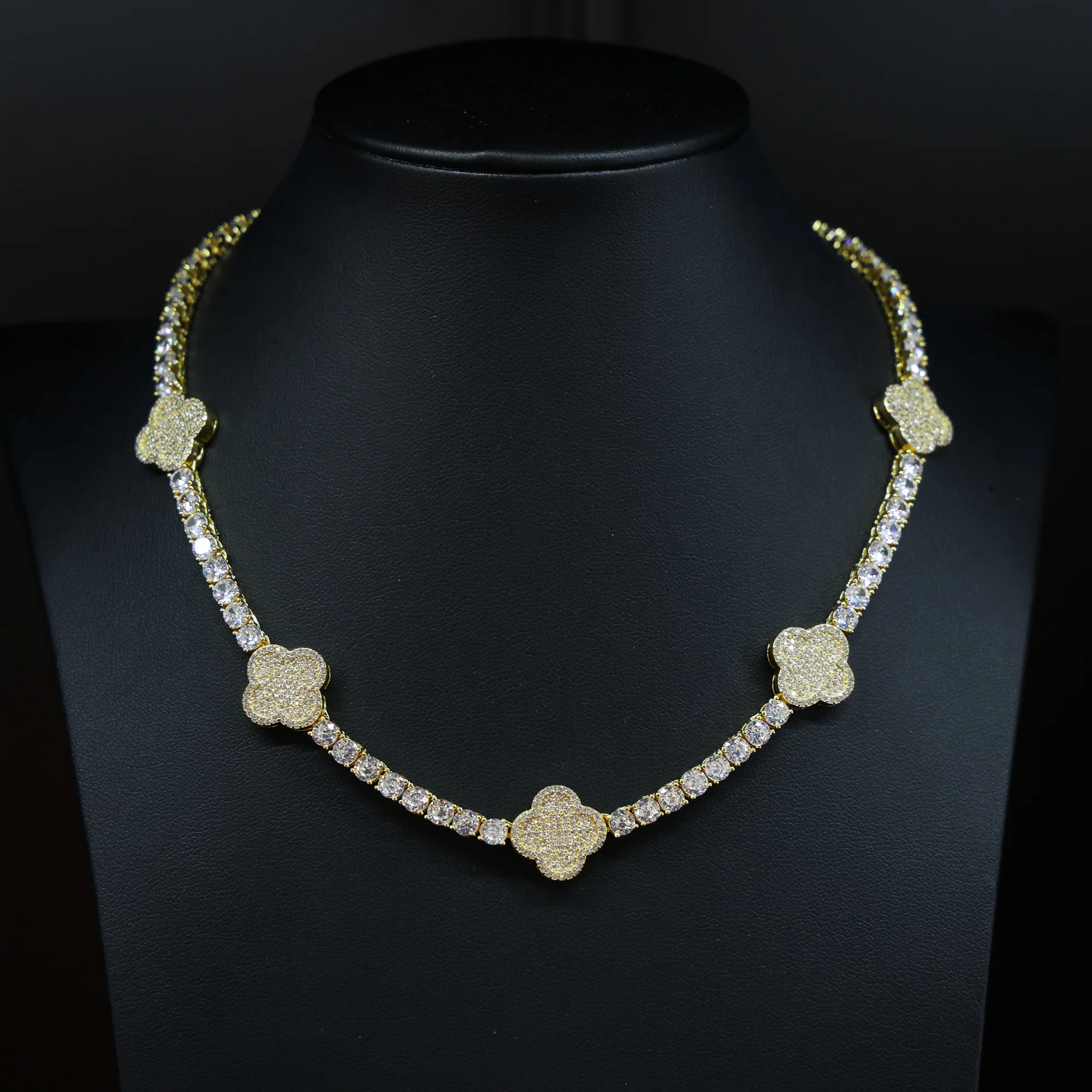 4mm Clover Tennis Necklace - Gold - Image 4