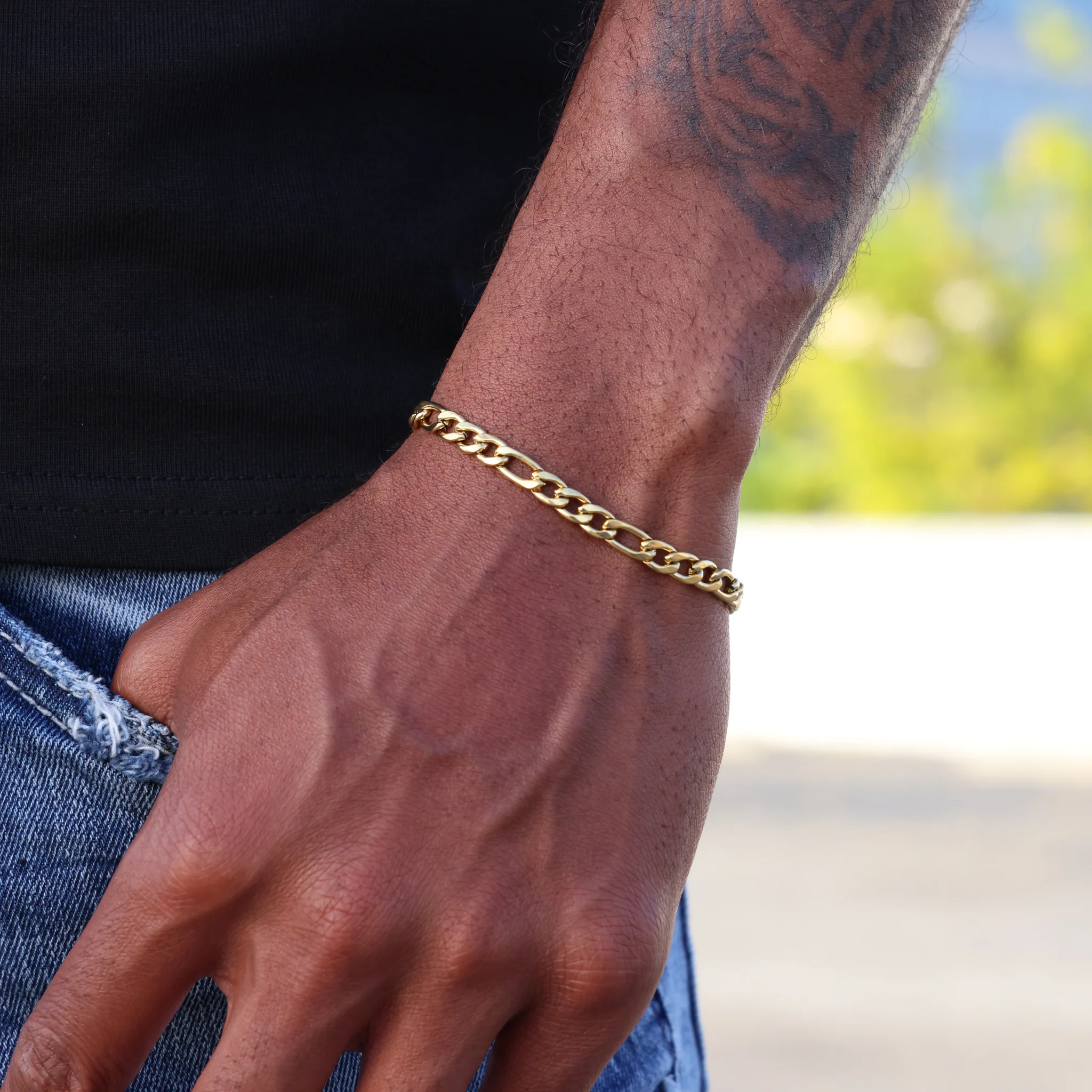 5mm Figaro Bracelet - Gold - Image 3
