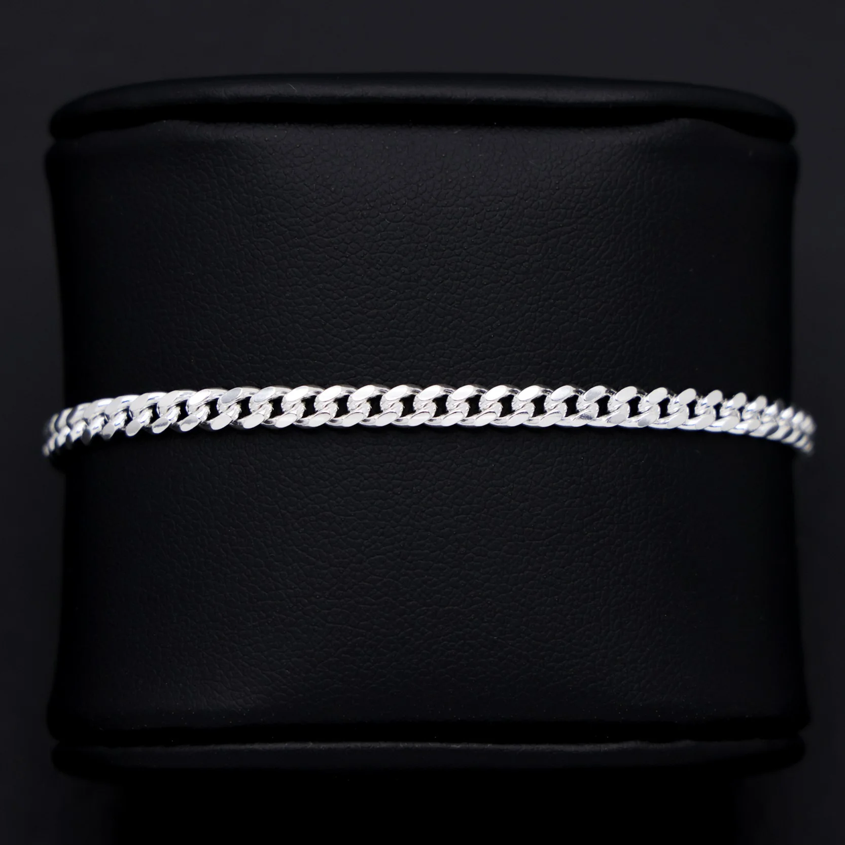 4mm Solid Round Curb Cuban Bracelet - 925 Silver