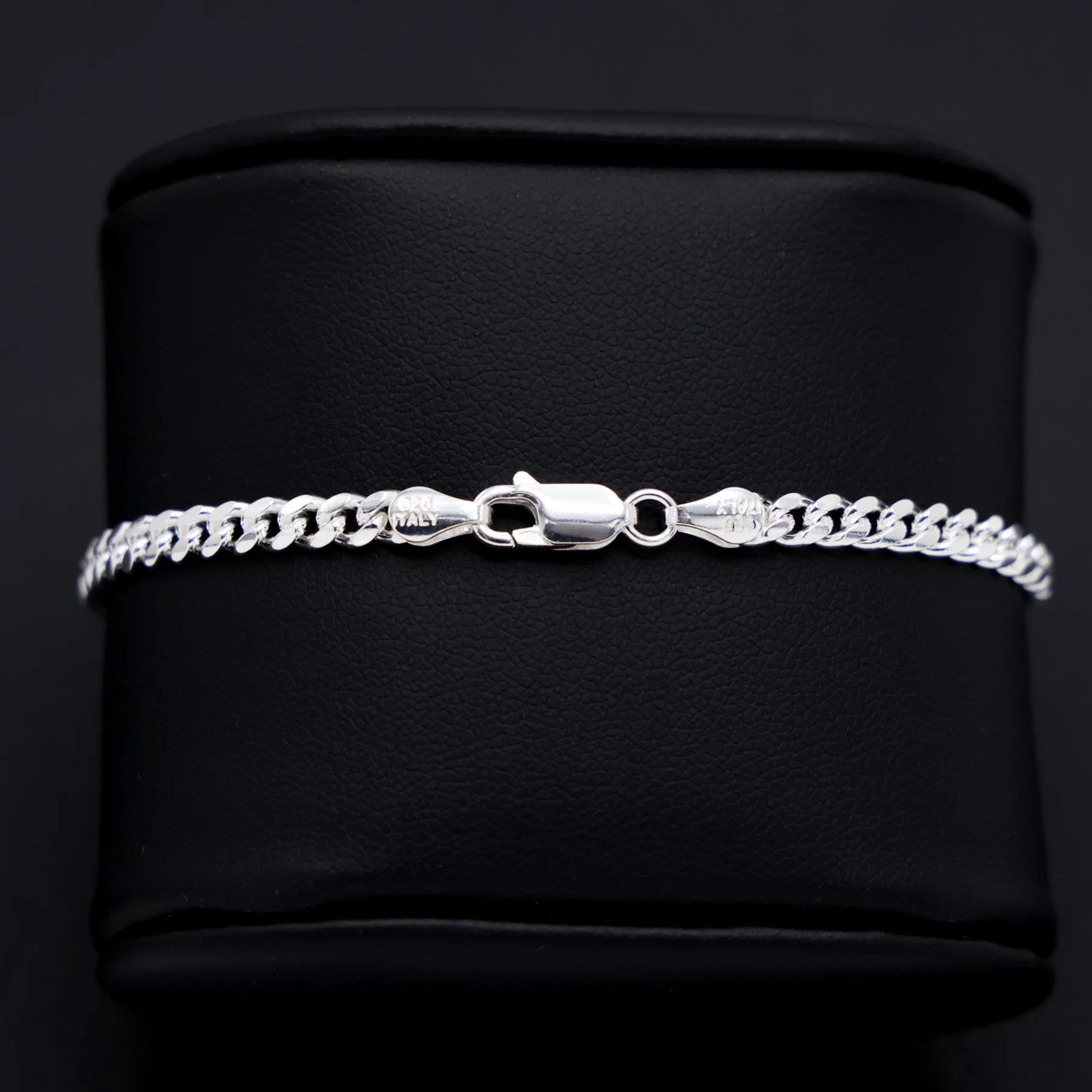 4mm Solid Round Curb Cuban Bracelet - 925 Silver - Image 2
