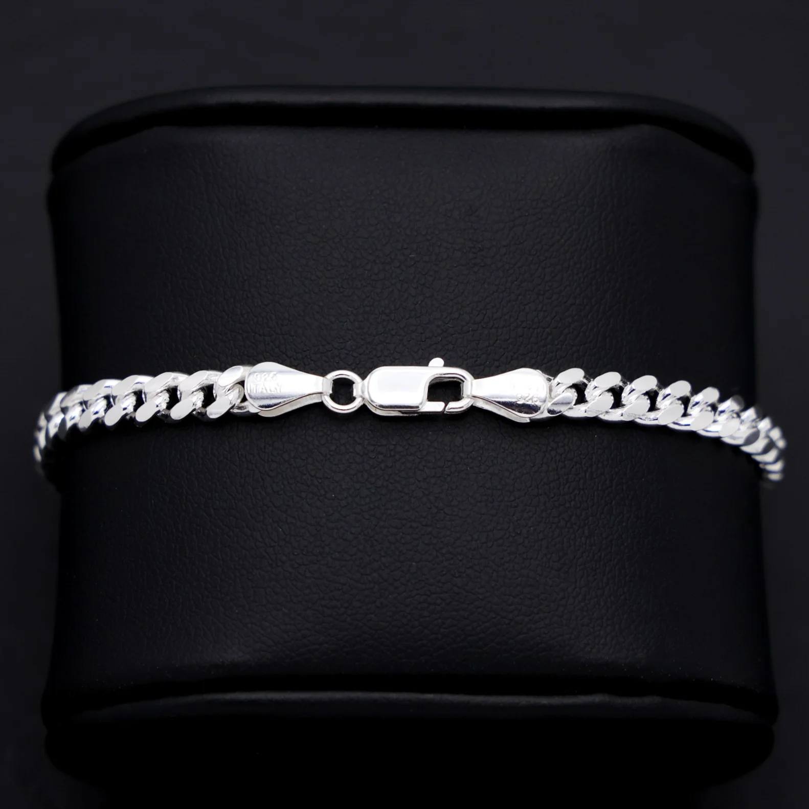 5mm Solid Round Curb Cuban Bracelet - 925 Silver - Image 2