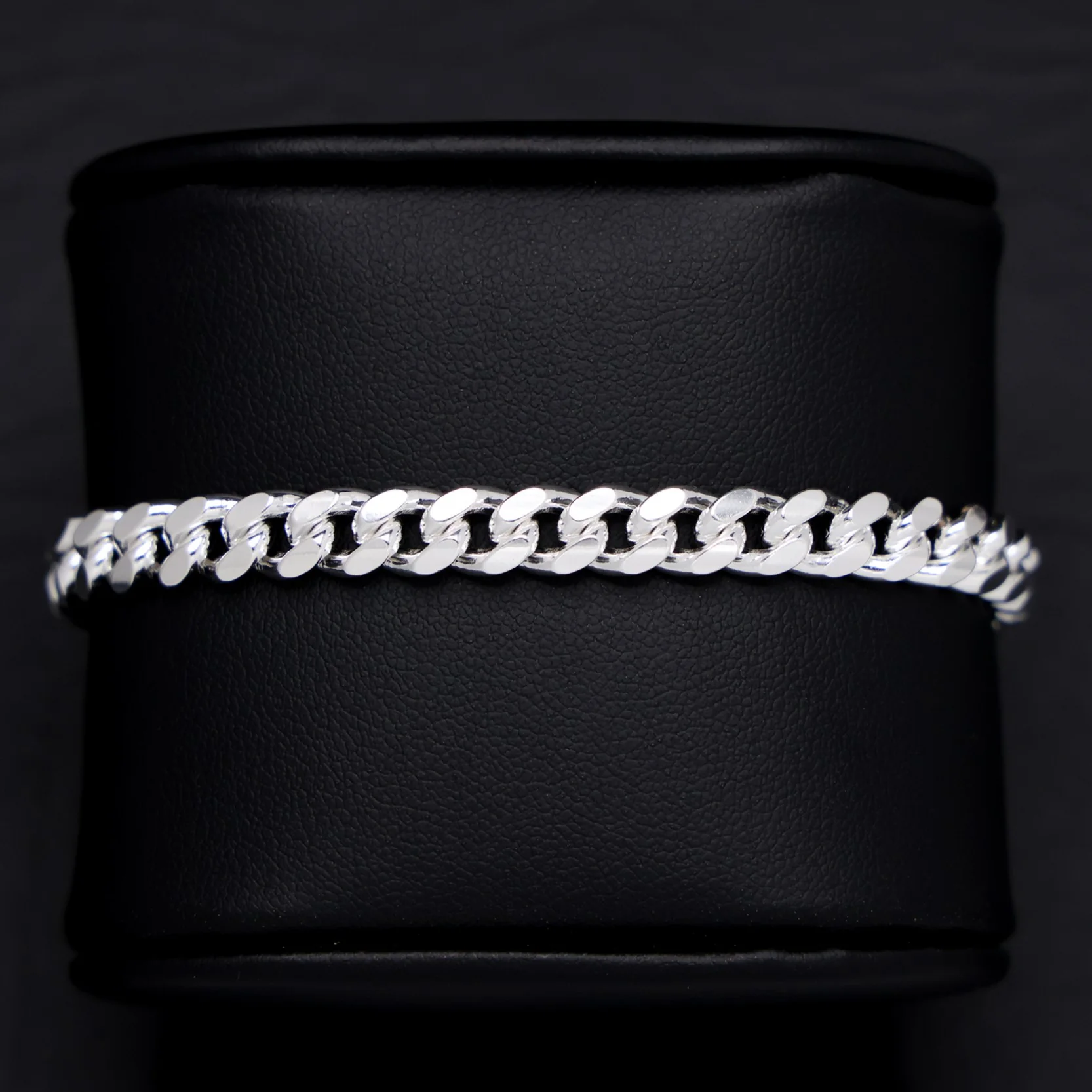 6.4mm Solid Round Curb Cuban Bracelet - 925 Silver