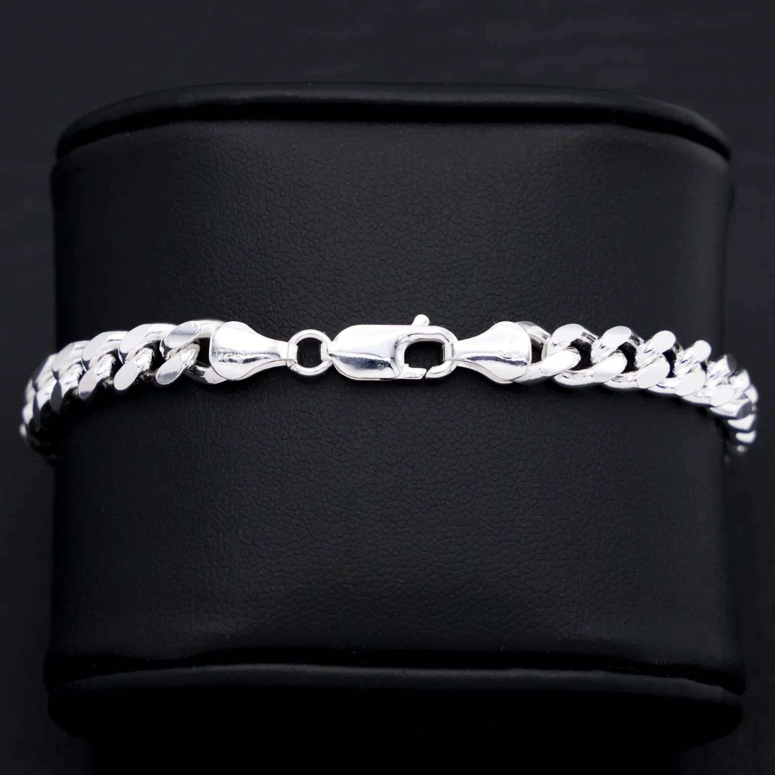 6.4mm Solid Round Curb Cuban Bracelet - 925 Silver - Image 2