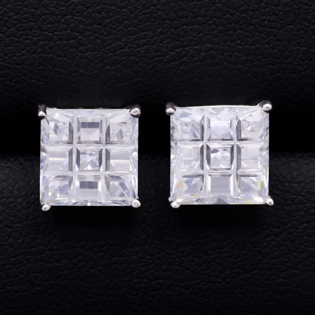 6mm Square Invisible Cut Stud Earrings - 925 Silver