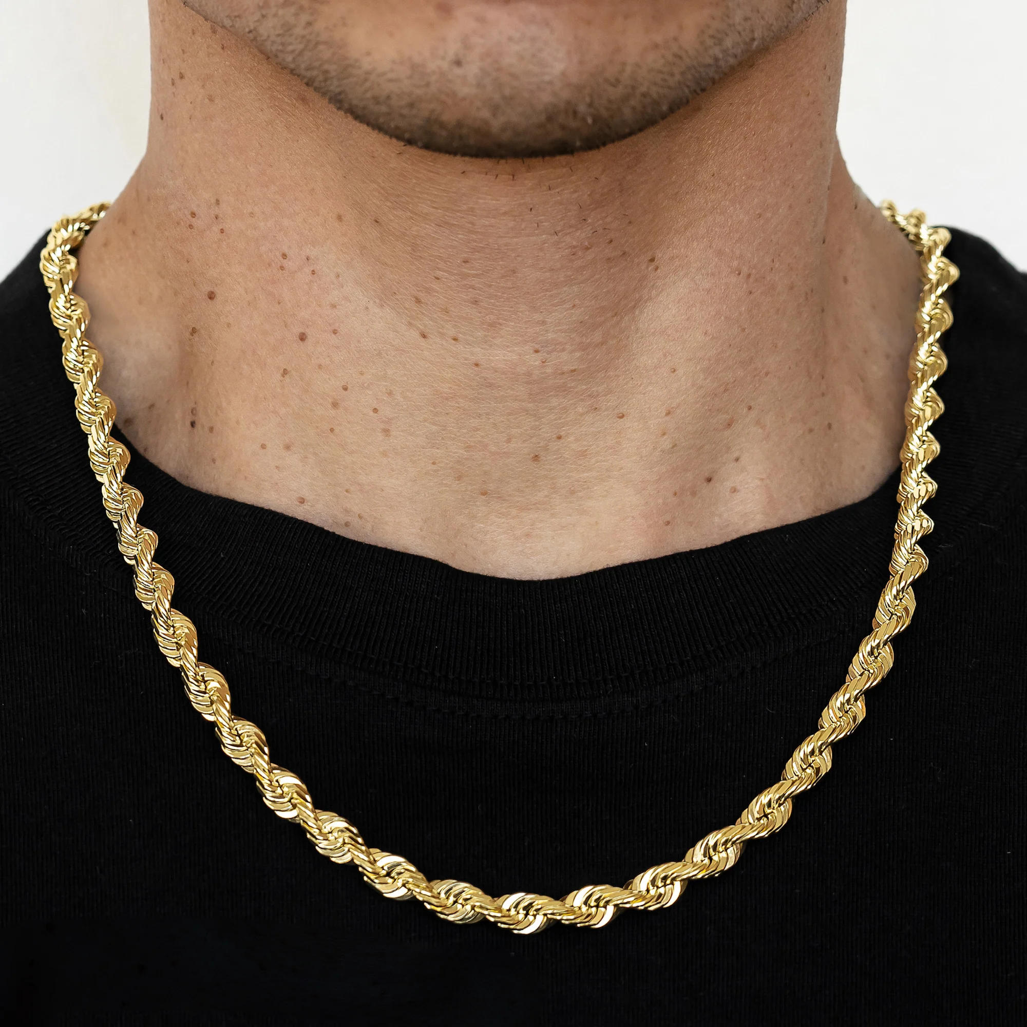 7mm Solid Diamond Cut Rope Chain - 10k Gold