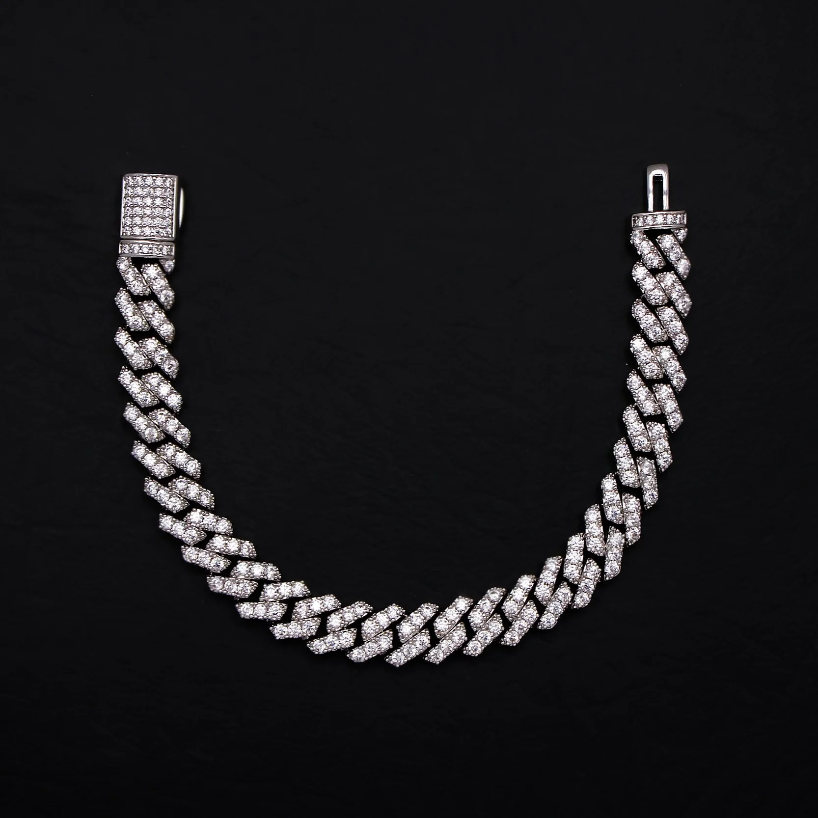 8mm Diamond Prong Link Cuban Bracelet - White Gold - Image 2