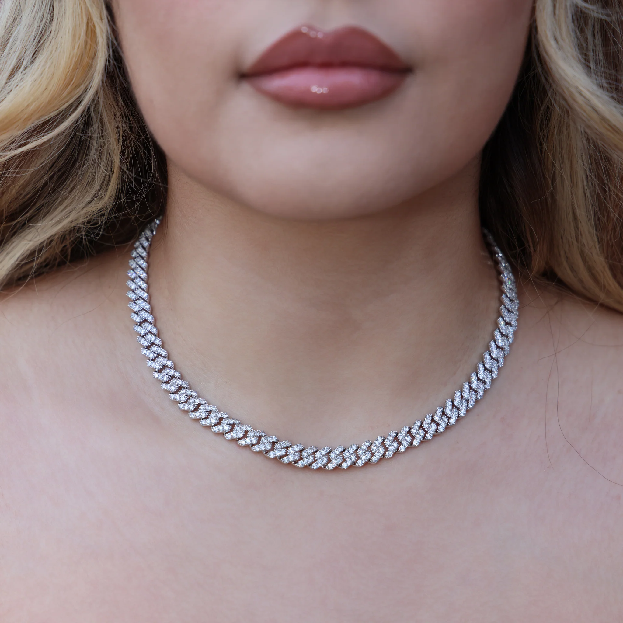 8mm Diamond Prong Link Cuban Chain - White Gold - Image 2