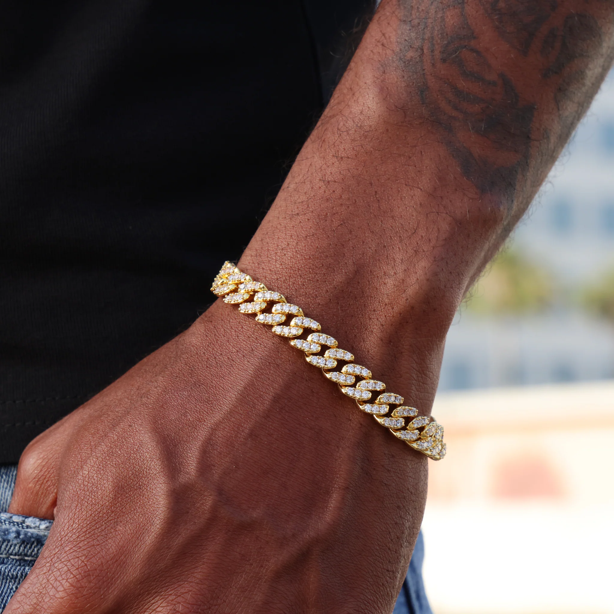 8mm Iced Out Cuban Bracelet - Gold