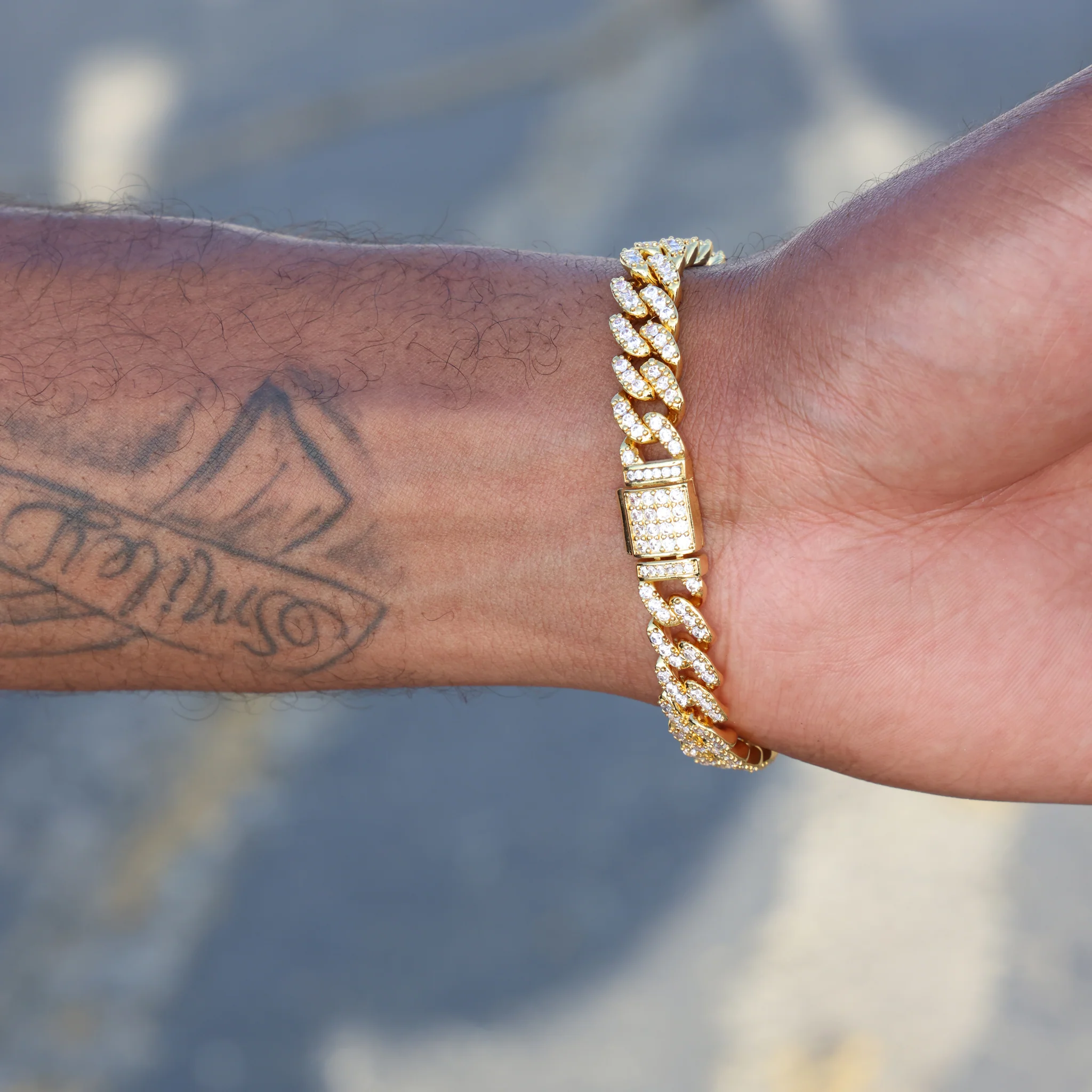 8mm Iced Out Cuban Bracelet - Gold - Image 4