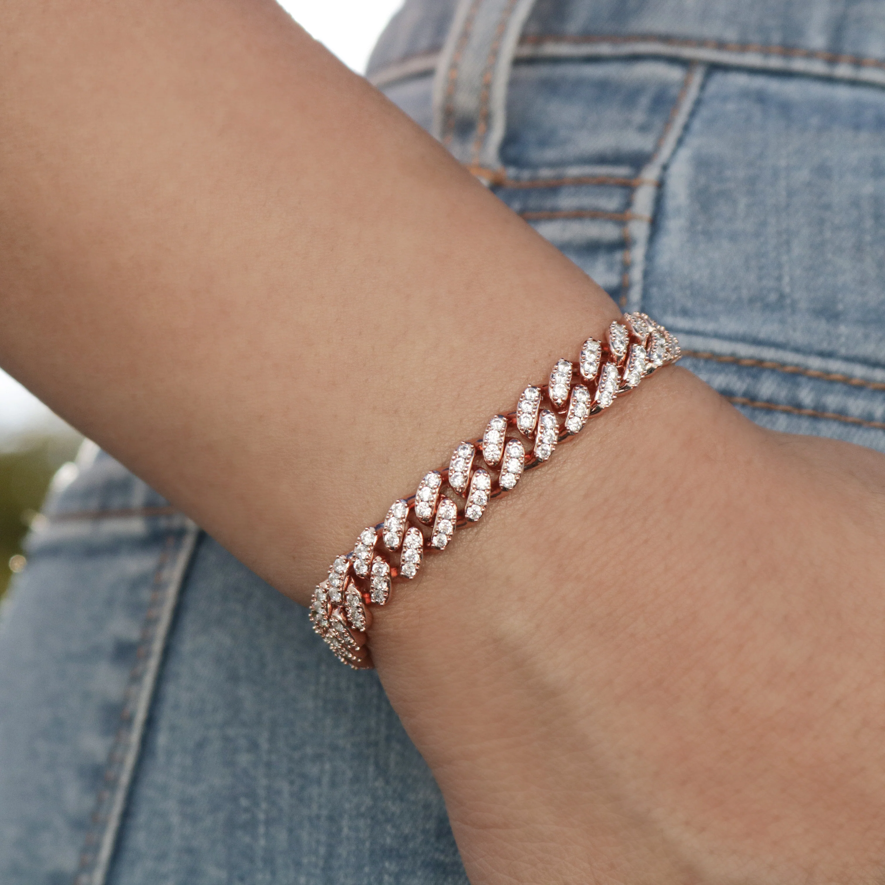 8mm Iced Out Cuban Bracelet - Rose Gold - Image 2