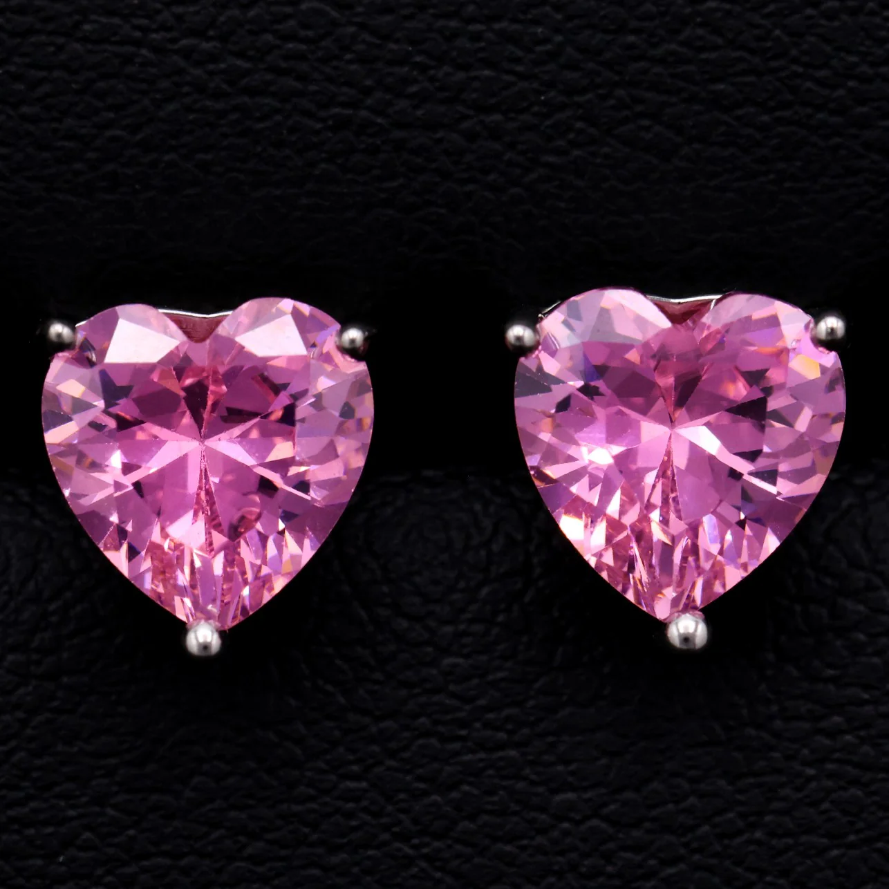 8mm Pink Heart Cut Diamond Stud Earrings - 925 Silver