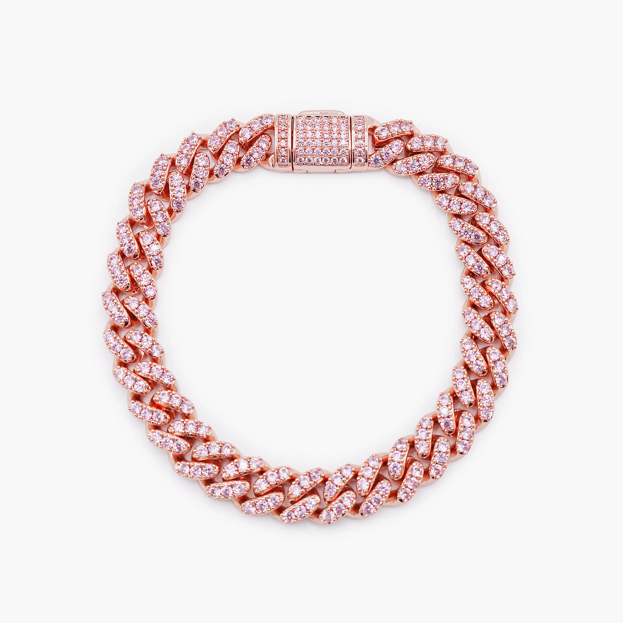 8mm Pink Iced Out Cuban Bracelet - Rose Gold - Image 3