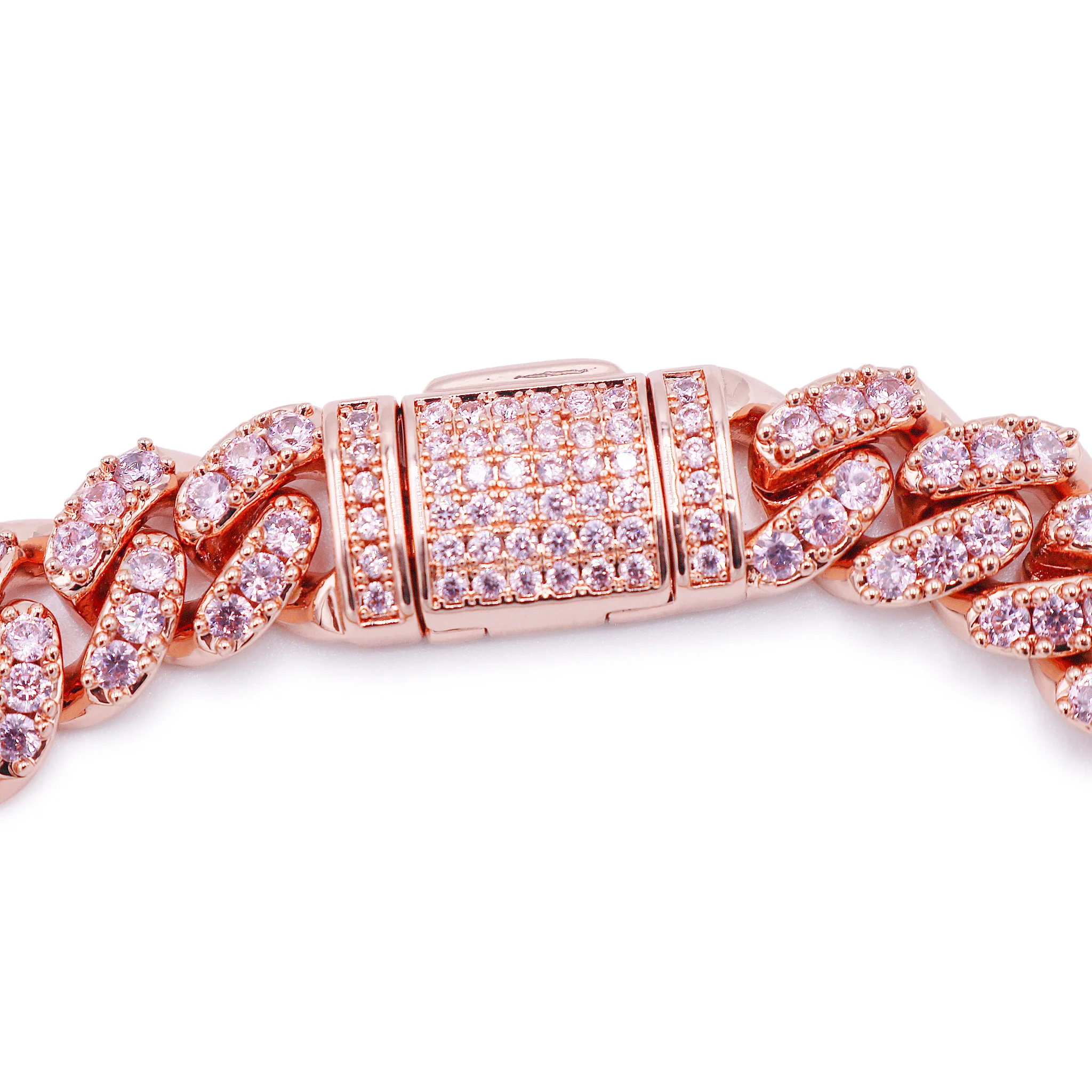 8mm Pink Iced Out Cuban Bracelet - Rose Gold - Image 4