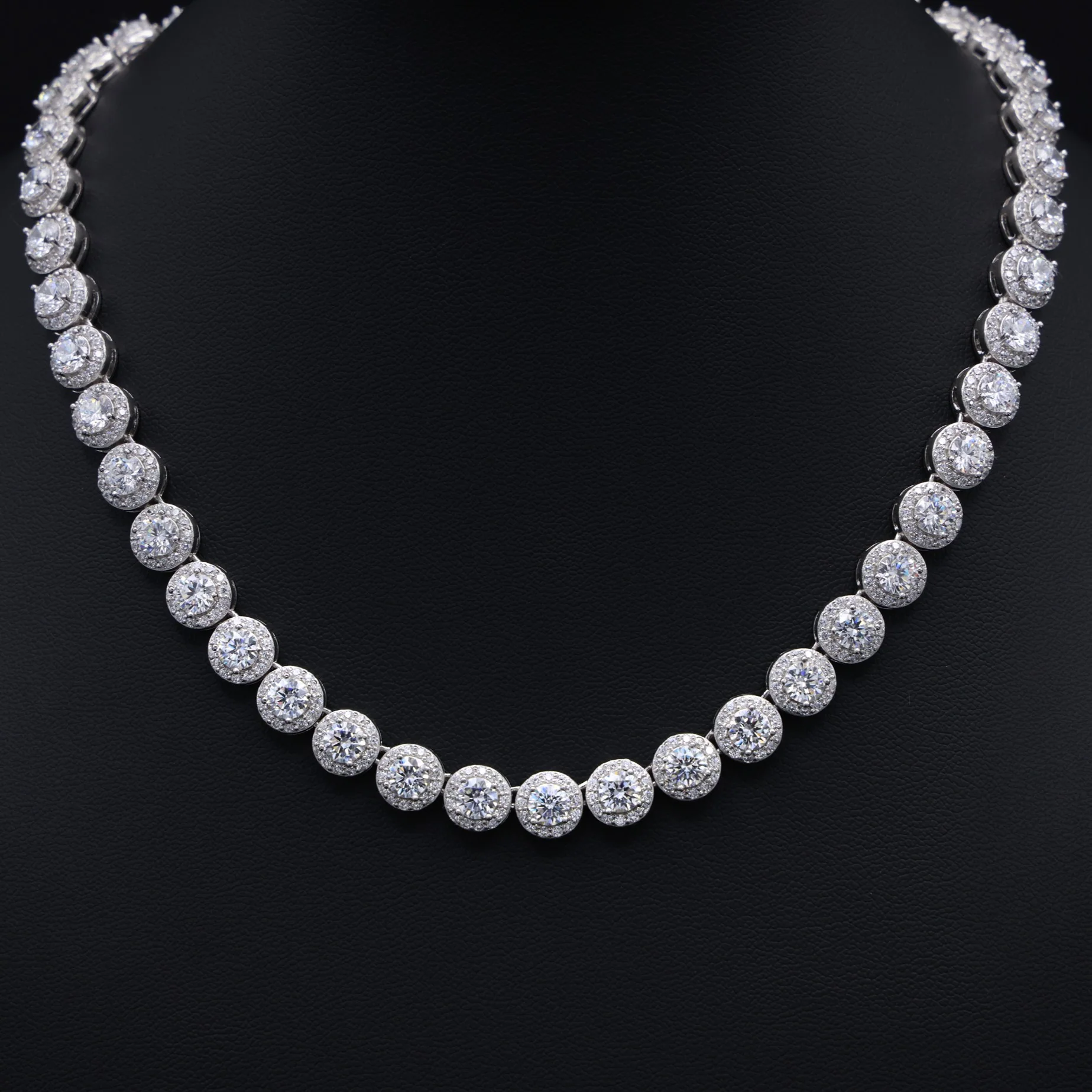 8mm Round Clustered Tennis Necklace - 925 Silver - Image 2