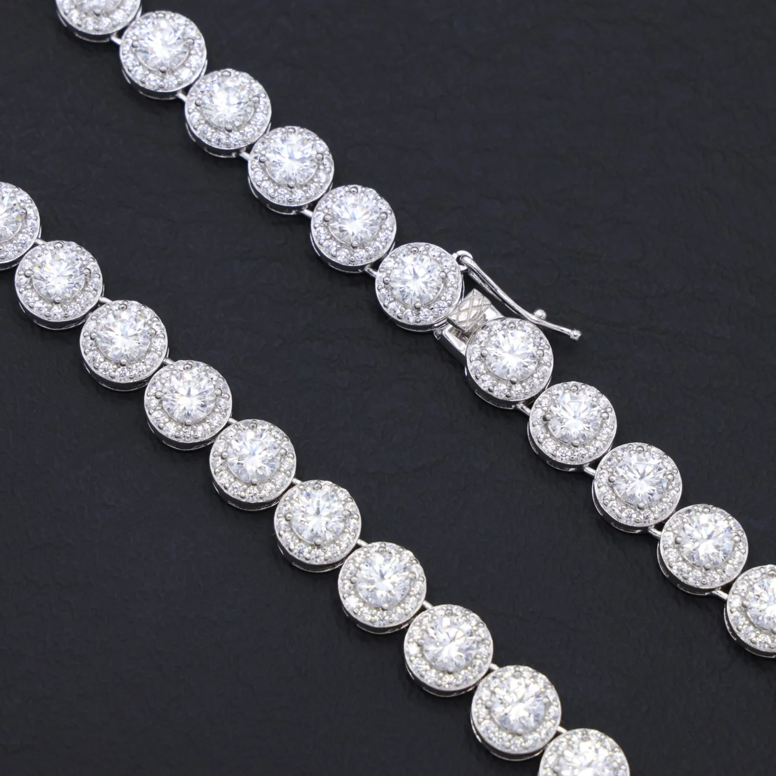 8mm Round Clustered Tennis Necklace - 925 Silver - Image 3