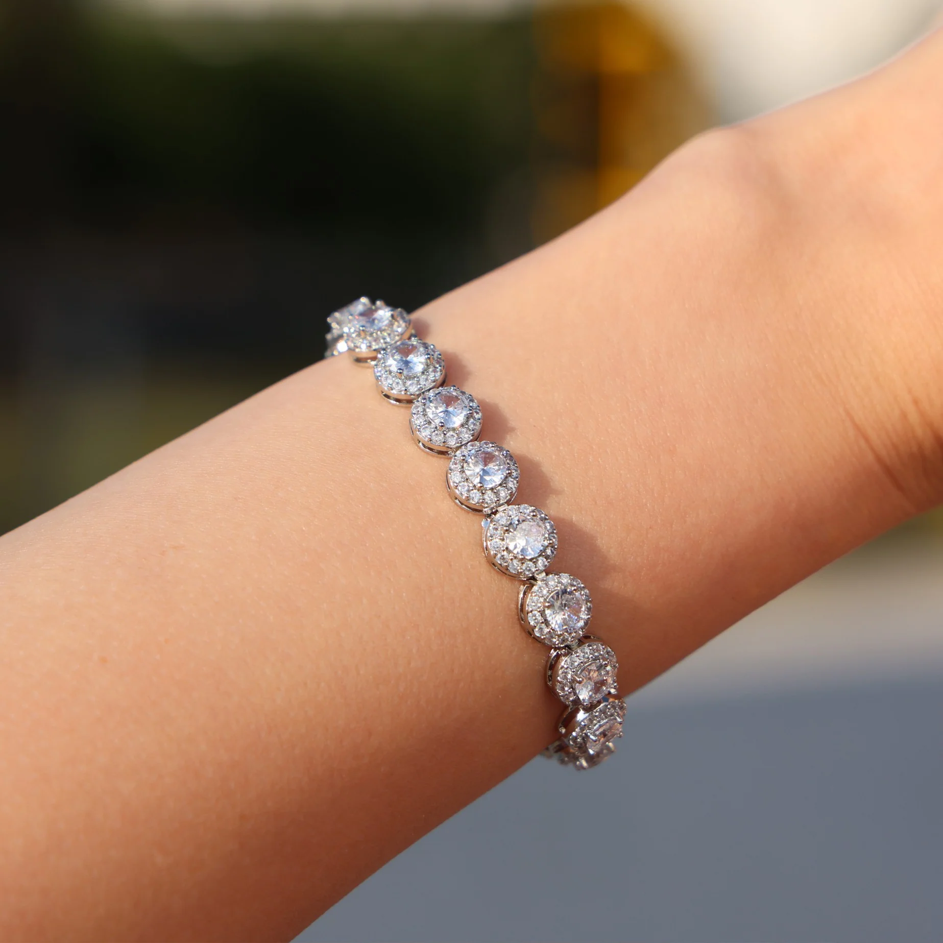 8mm Round Clustered Tennis Necklace + Bracelet Bundle - White Gold - Image 3