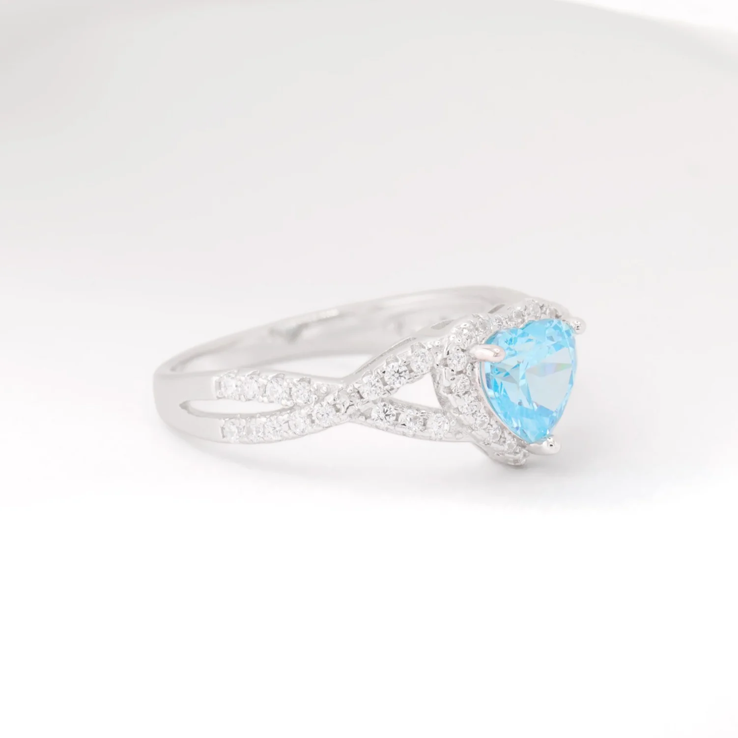 Aqua Blue Heart Infinity CZ Diamond Ring - 925 Silver - Image 2