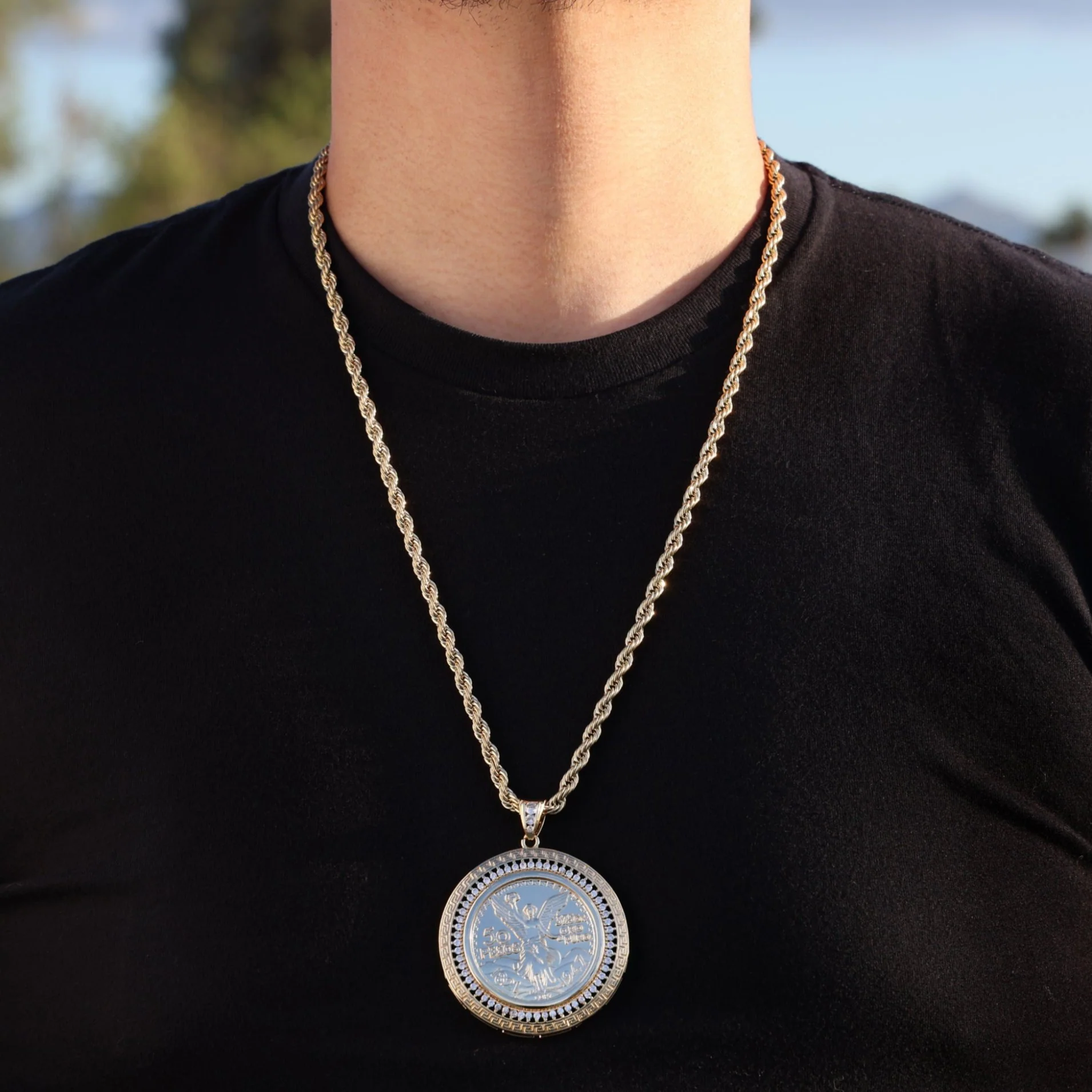Aztec Bezel with Diamonds Centenario Pendant - Gold - Image 2