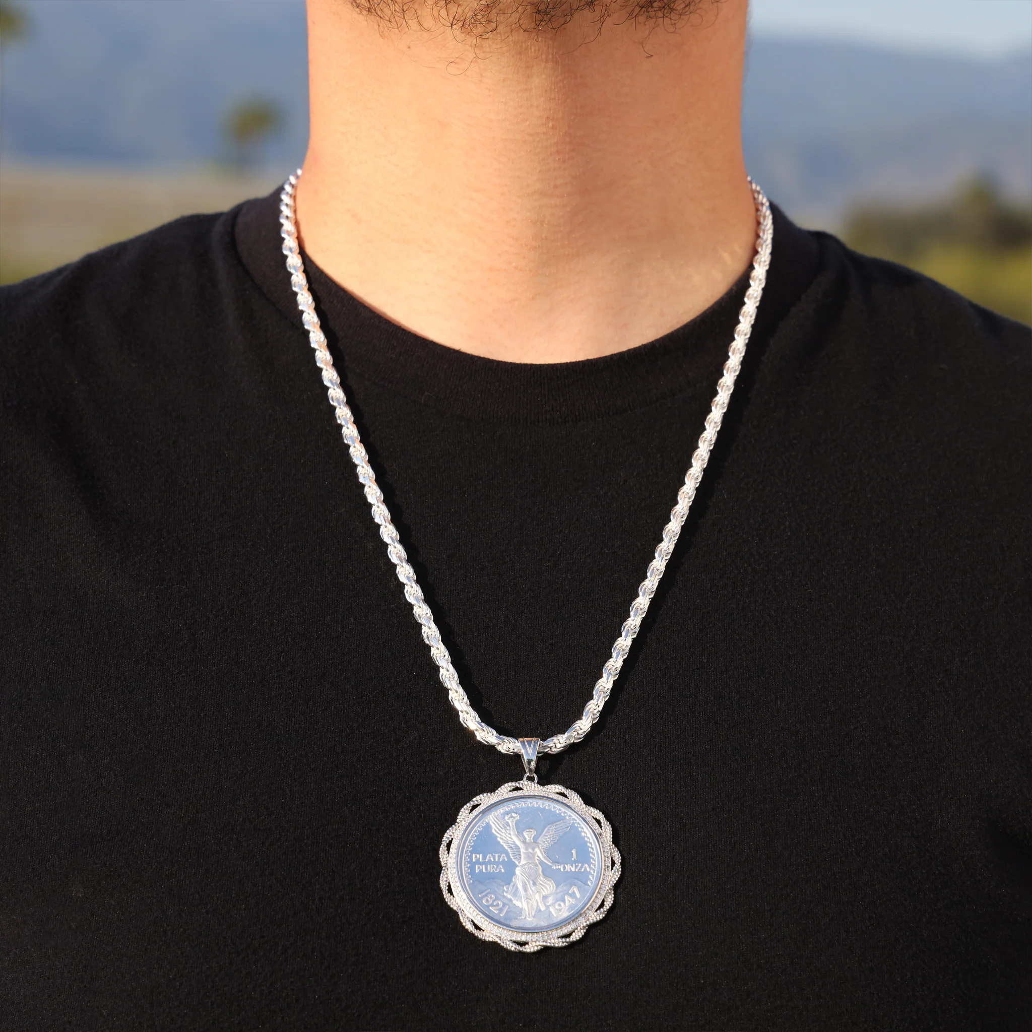 Iced Rope Centenario Pendant - 925 Silver - Image 3