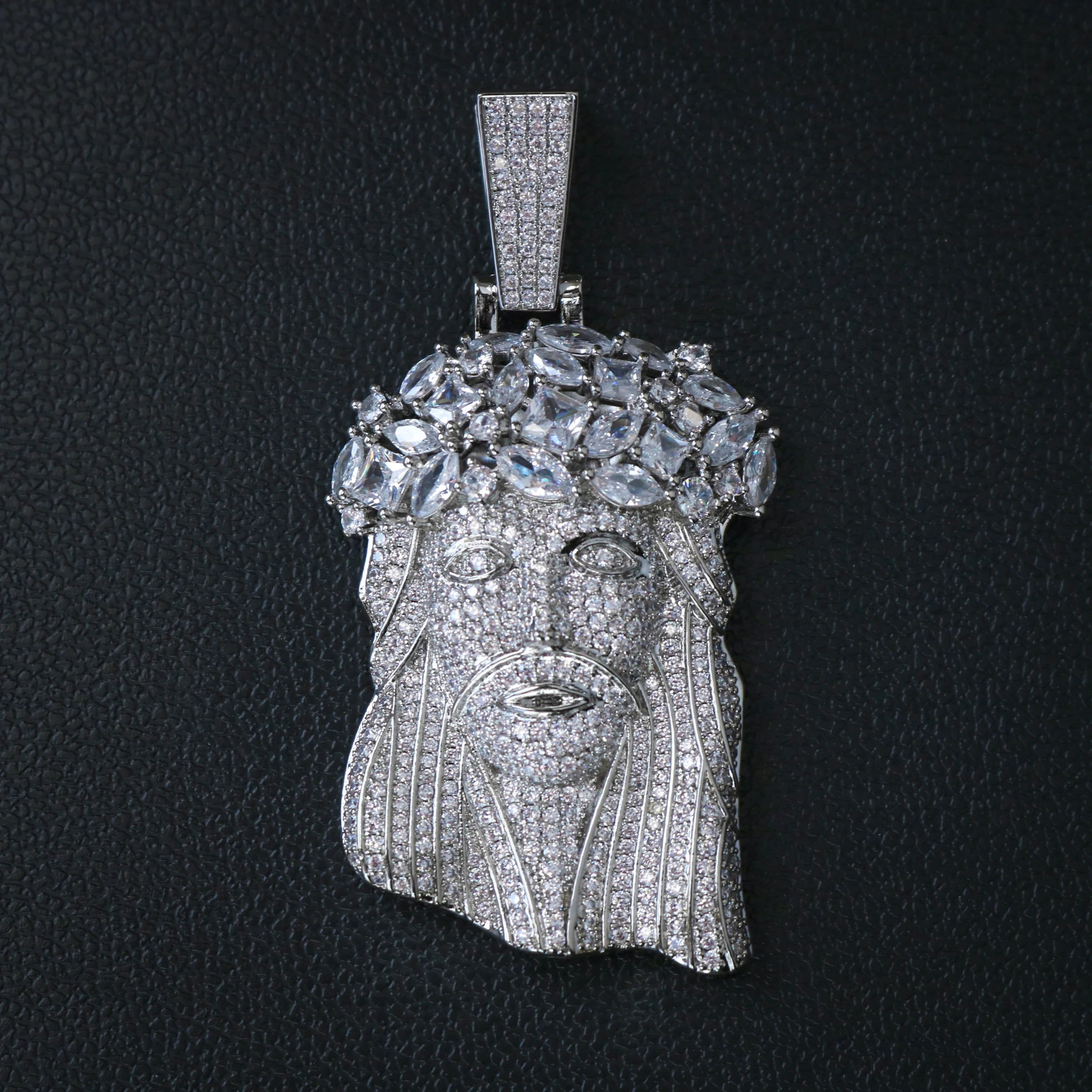 Big Gemstone Jesus Pendant - White Gold - Image 2