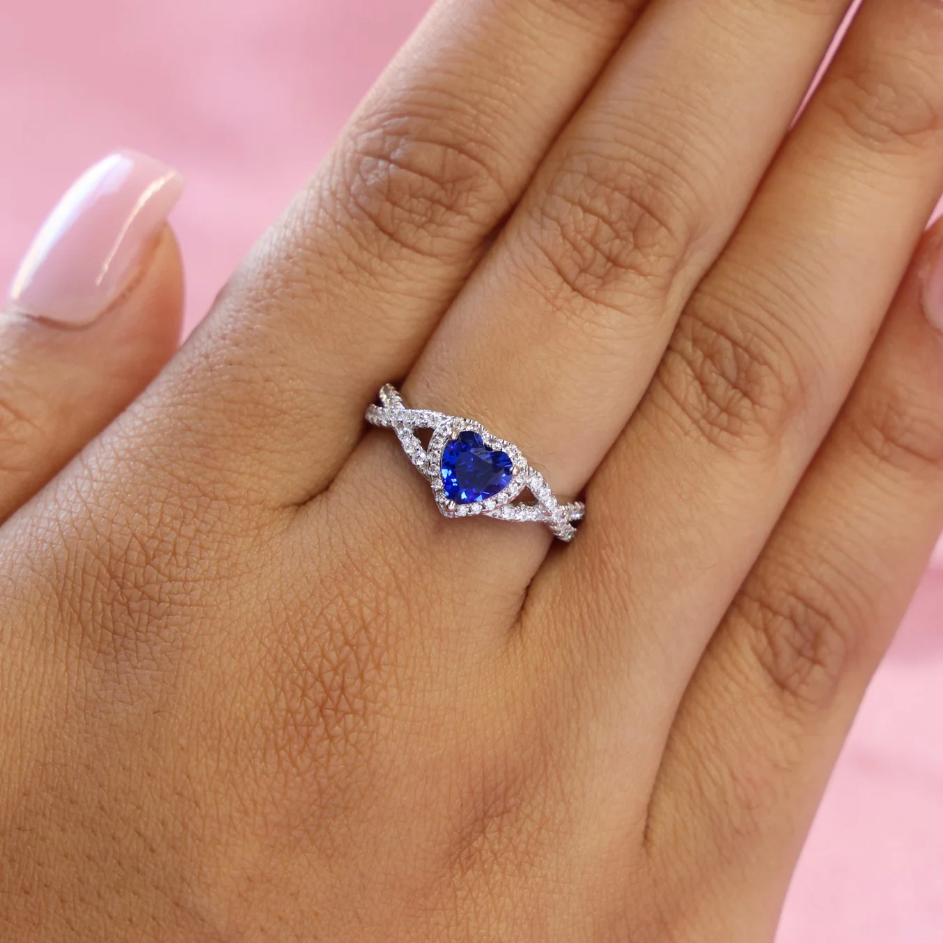 Blue Heart Infinity CZ Diamond Ring - 925 Silver - Image 3