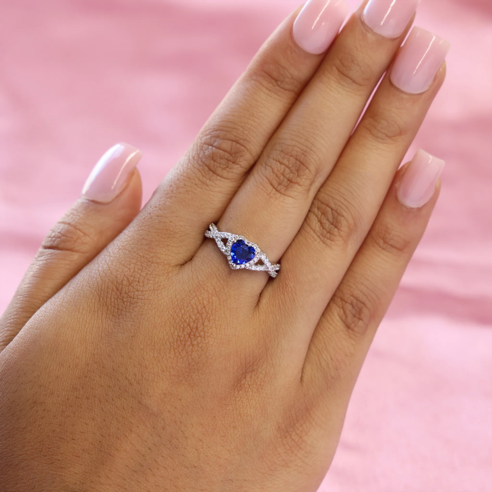 Blue Heart Infinity CZ Diamond Ring - 925 Silver - Image 4