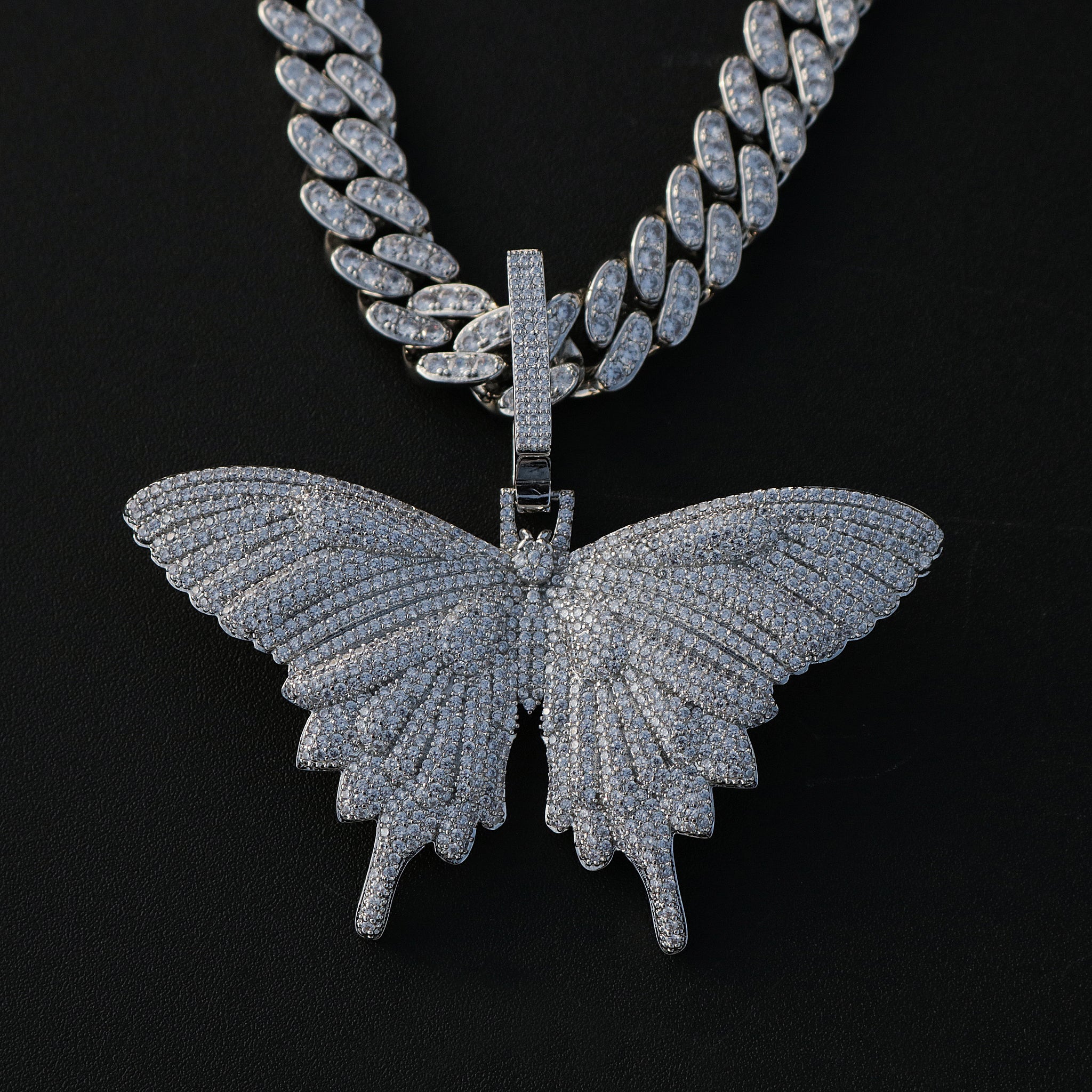Fully Iced Big Butterfly Pendant - White Gold - Image 3